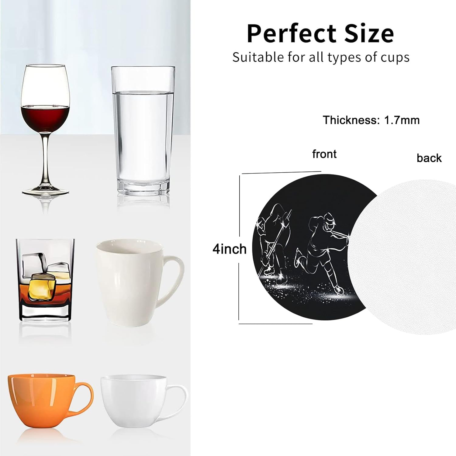 Coasters for Drinks Set of 6, Ice Hockey Players Drink Coasters for Coffee Table, Cute Farmhouse Leather Coaster for Cup Kitchen Bar Home Decor Housewarming Gift image number 1