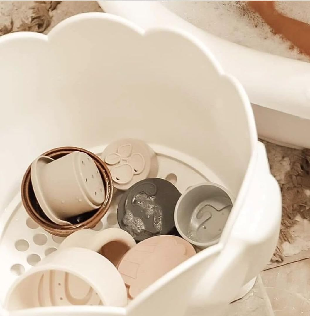 Bath Toy Storage - 2 Piece Elephant Baby Bathtub Toy Holder with Removable Base for Drainage - Drying Kids Bucket Caddy Bathroom Shower Toy Organizer for Baby Bath Toys outside Tub image number 2