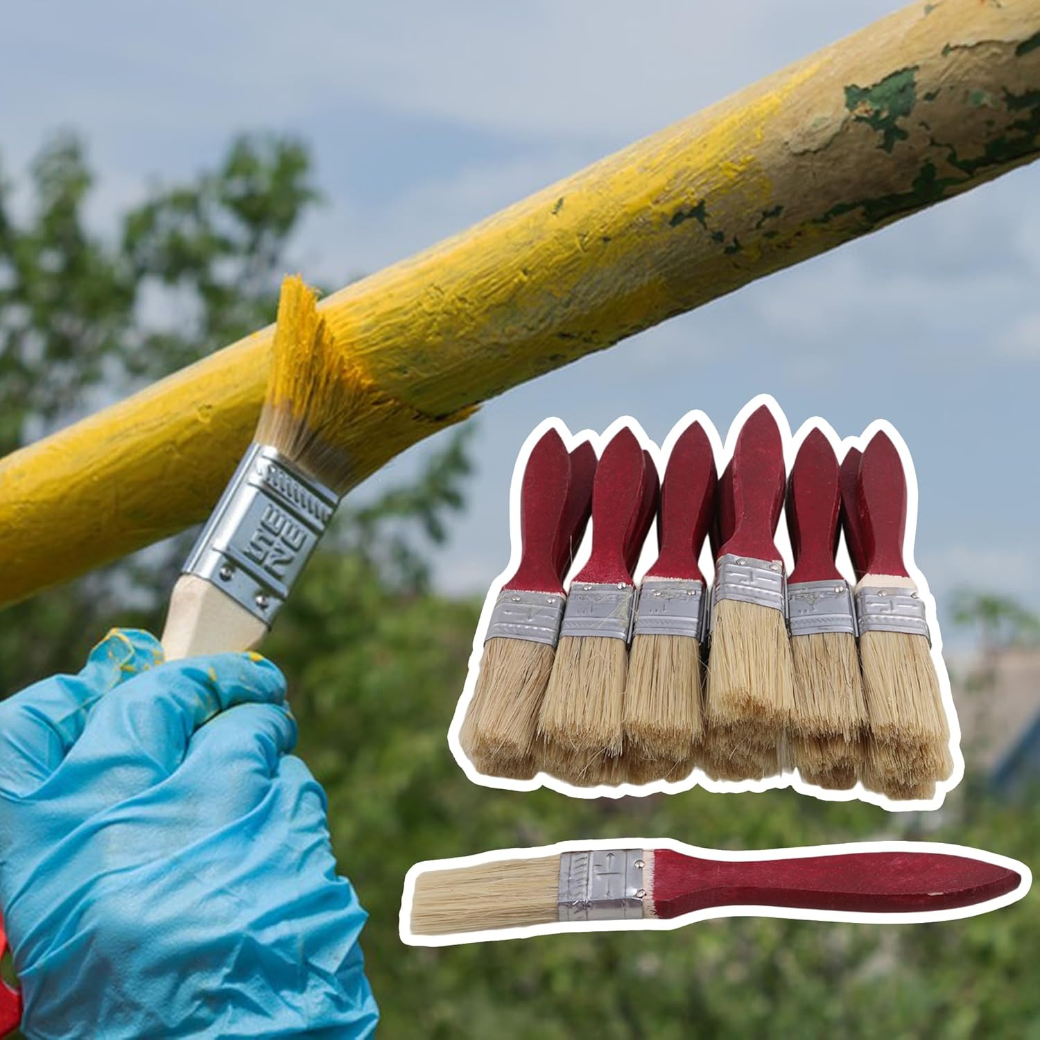 20 Pcs Red Wood Handle Bristles Brush Oil Paint Brushes 1 Inch image number 2