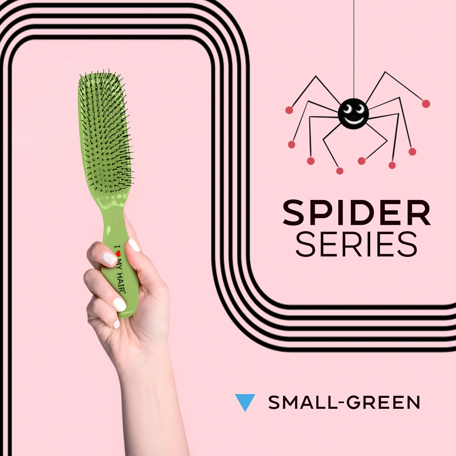 I ❤ MY HAIR I Love My Hair Detangler Brush - for All Types Wet or Dry Spider Series Small Size Green - Black image number 6