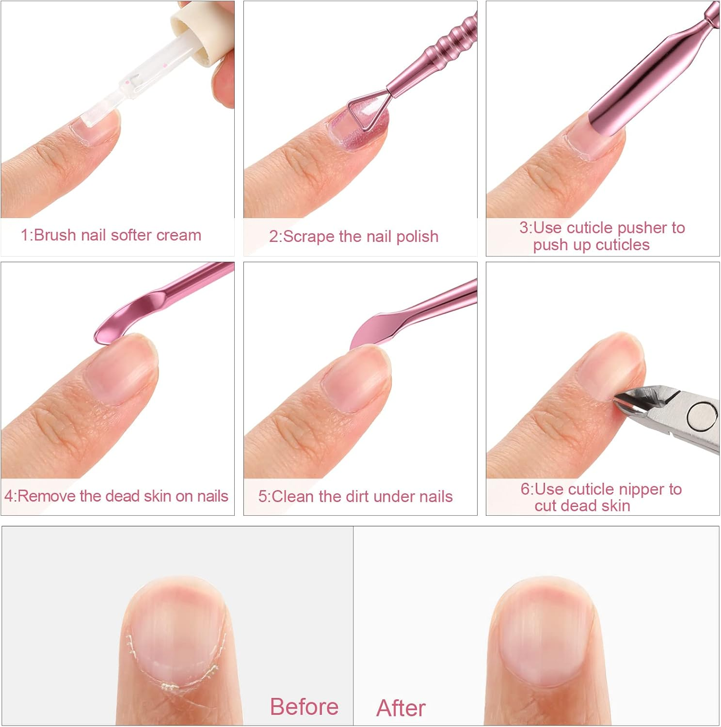 Mudder Acrylic Nail Clippers Kit False Nails Tips Cutter Professional Cuticle Trimmer Nipper Cutter Pusher Remover Stainless Steel Manicure Pedicure Art Tools Set Salon Home(Pink Rose) - Green Color image number 6