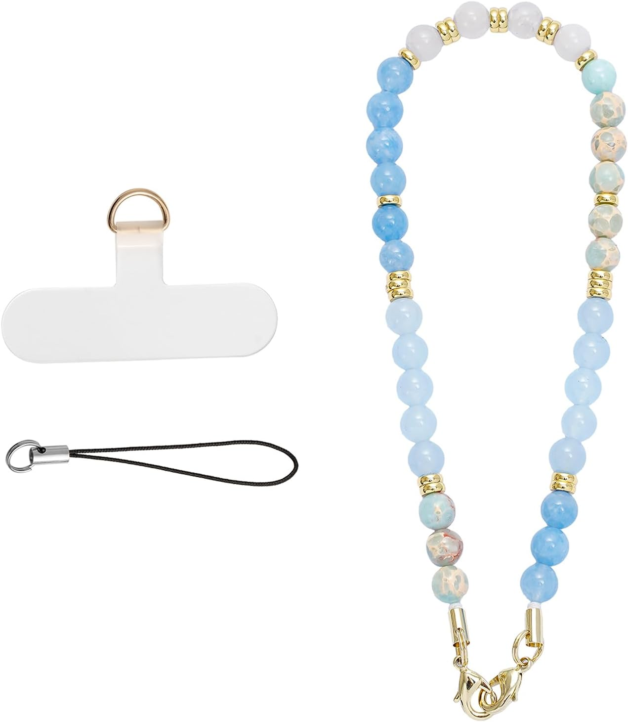 Universal Phone Chain Cell Phone Charm Hand Wrist Strap Lanyard Beaded Phone Chain for Women Girls White