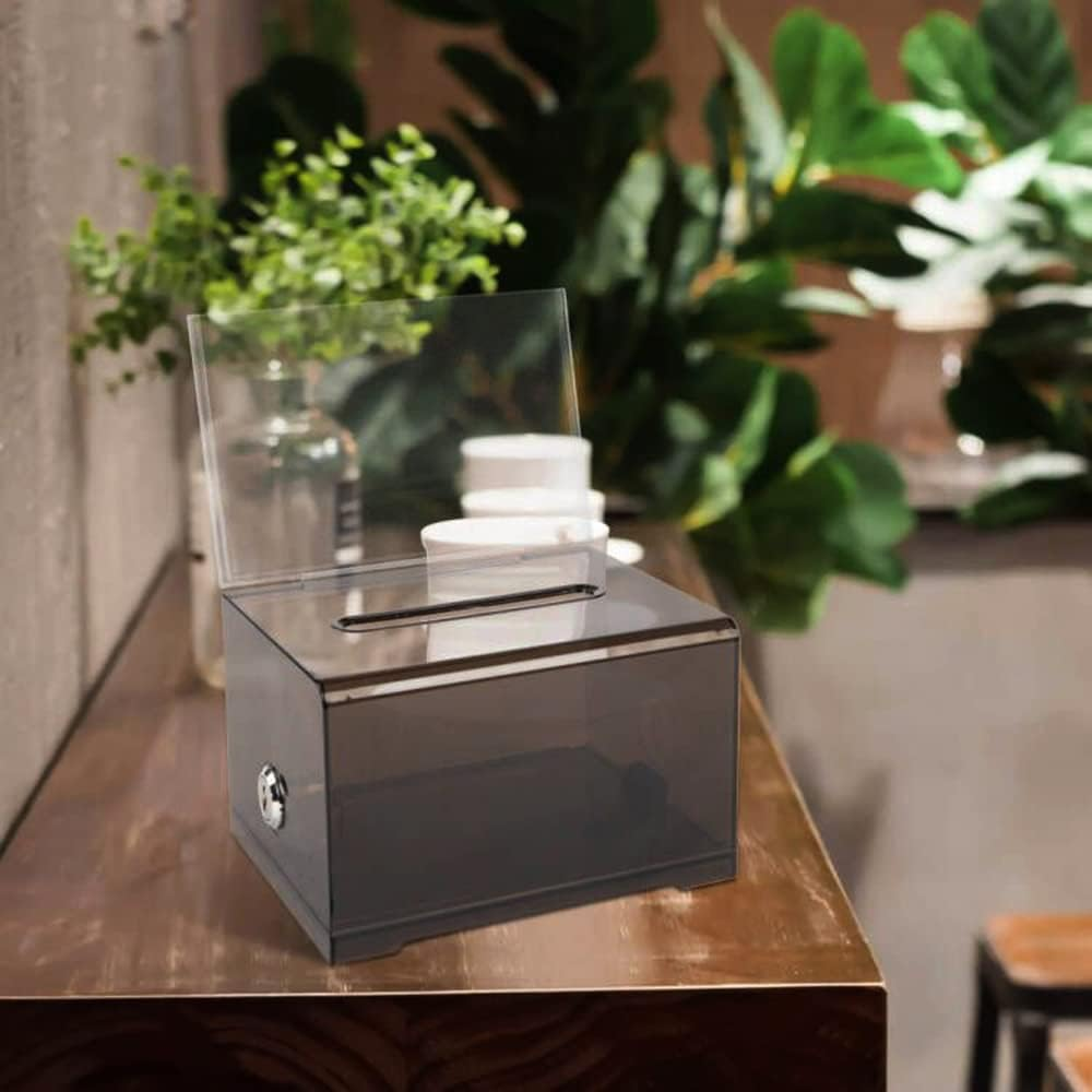 KAFENDA Donation Ballot Box with Lock - Suggestion Box with Sign Holder for Business Cards/Tips Jars/Sweepstakes Boxes (Black) image number 2