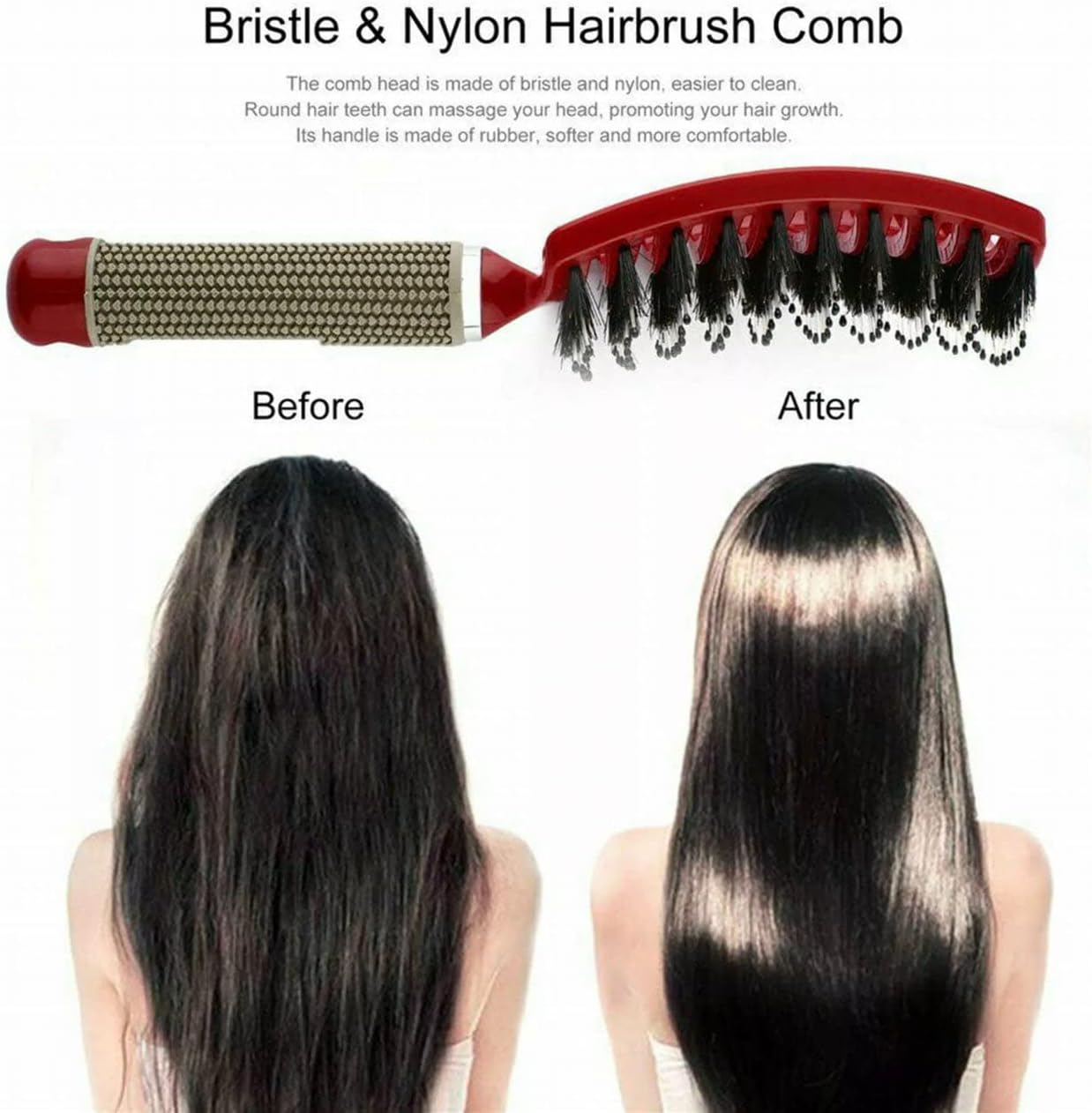 Nylon Boar Bristle Hair Brush Hairbrush Smooth Hair Head Scalp Massage Comb Curved & Vented Detangling Hair Brush for Women Long, Thick, Curly and Tangled Hair image number 3