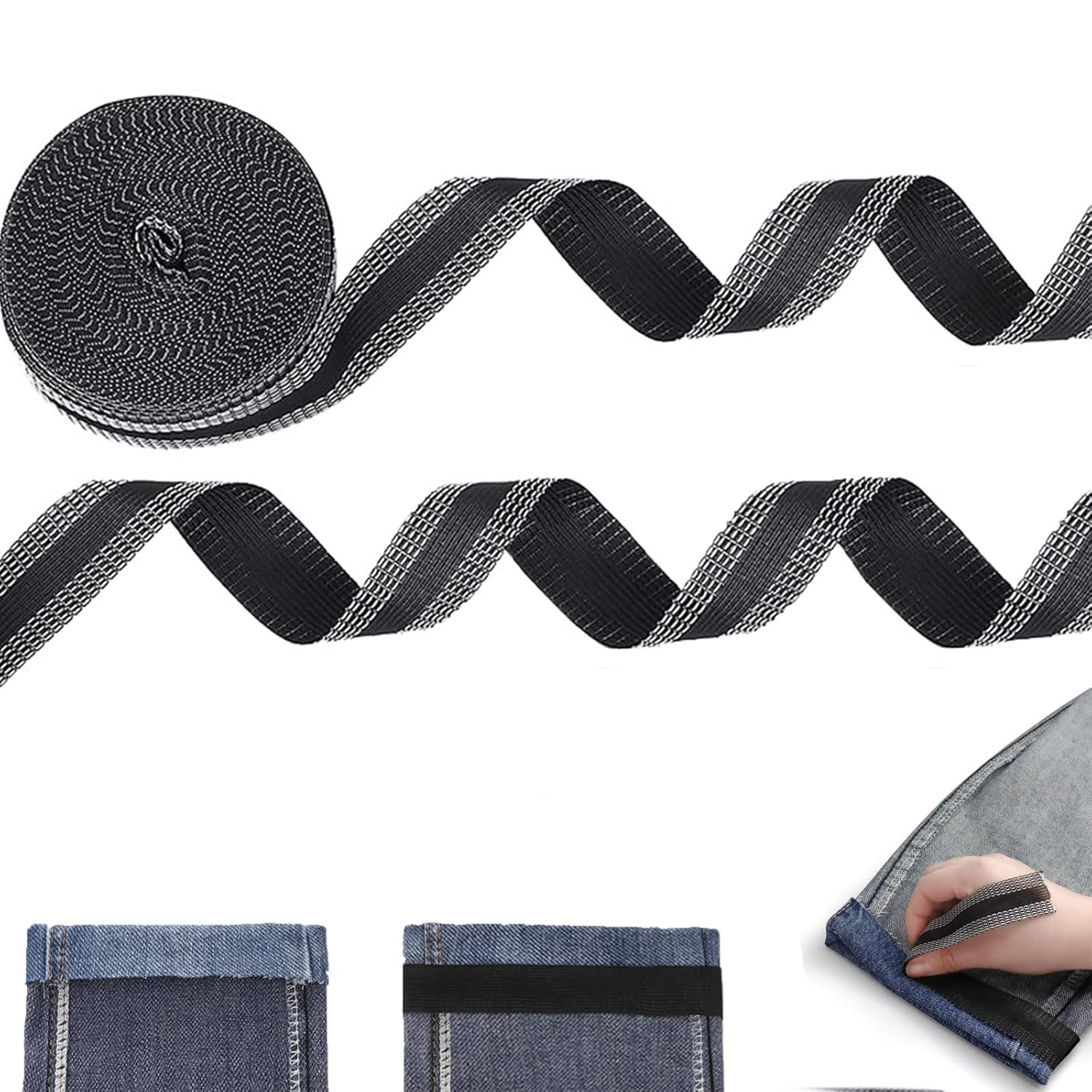 Iron-On Instant Hem Tape 25Mm X 5M for Trousers & Jeans, No-Sew Permanent Hemming, Washable Adhesive for Pants Alterations - Black image number 4