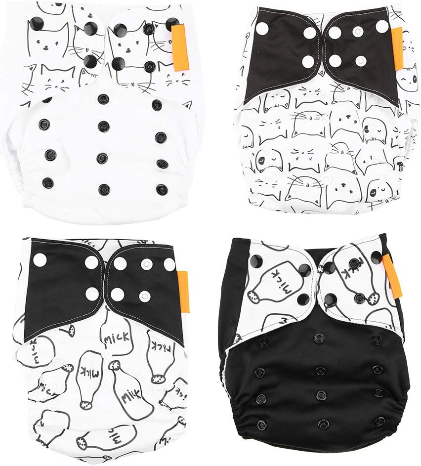 Baby Cloth Diaper Cover Nappy Reusable, 4Pcs Waterproof Washable Reusable Newborn Nappy Cover Adjustable Size for Baby/Girl/Boys (A) image number 4