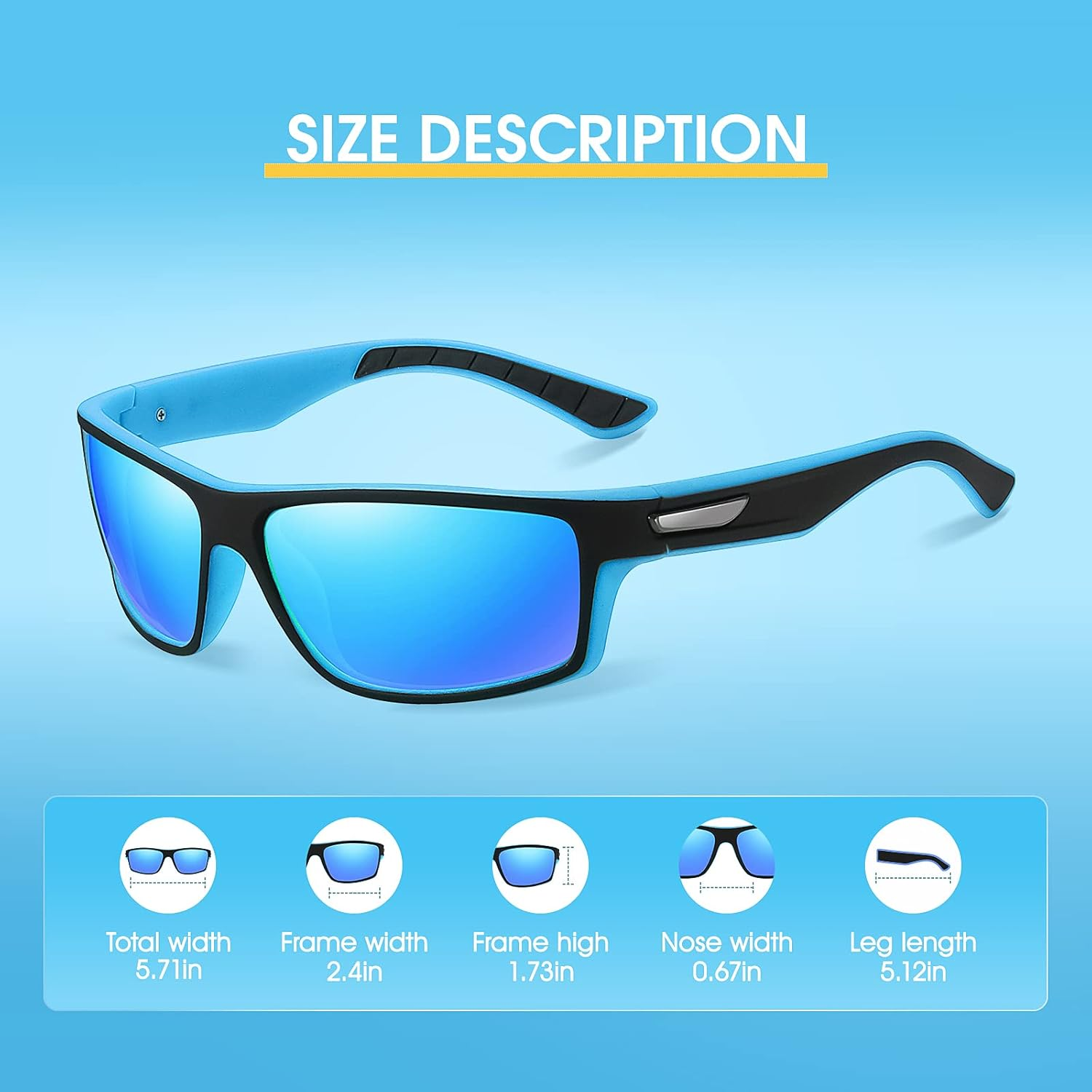 Polarised Sunglasses Mens with UV Protection Sports Sunglasses Running Cycling Fishing Sun Glasses Gifts for Men Women - Blue image number 6