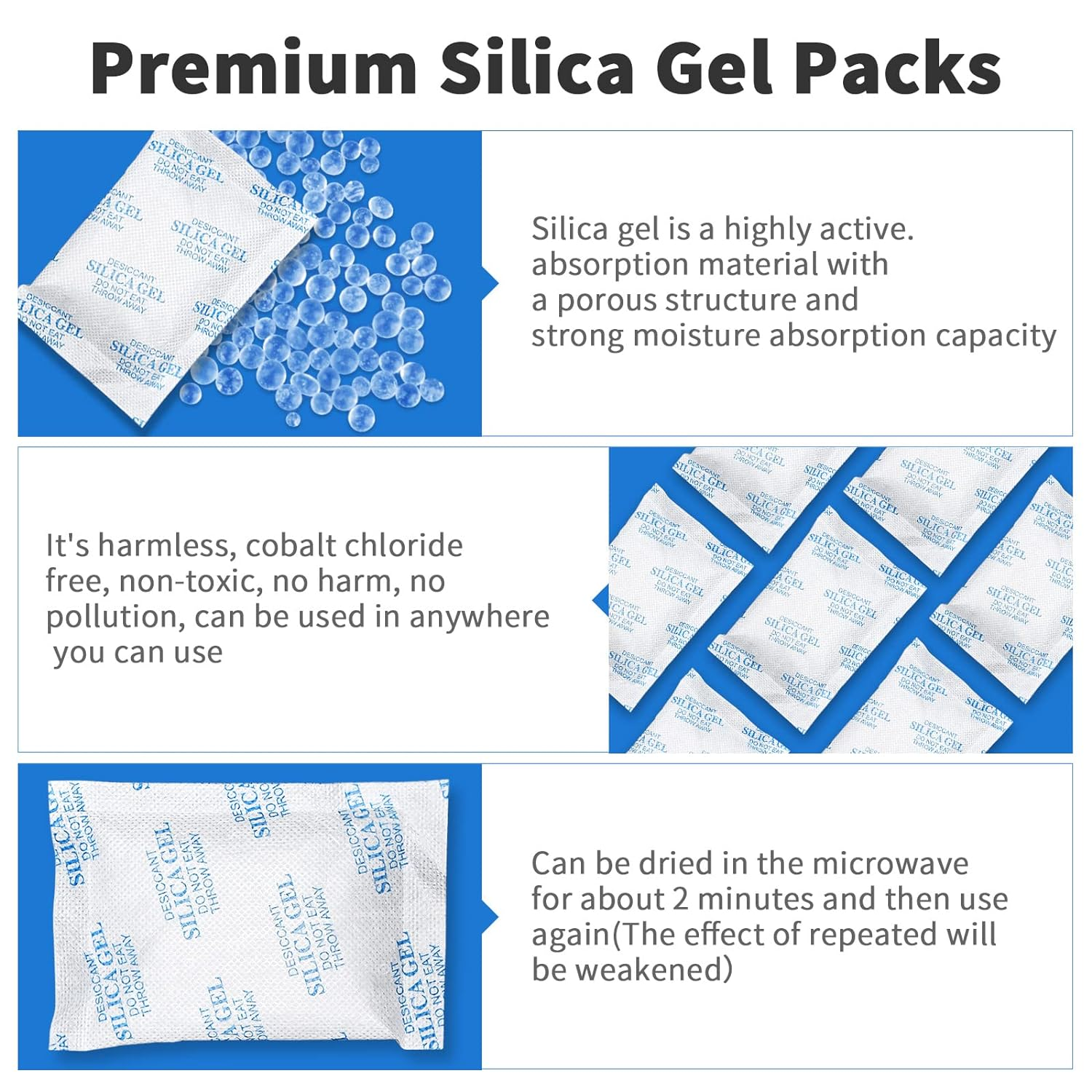 Silica Gel Packs - 80Pcs 20Gram Moisture Absorbers, Premium Transparent Desiccant for Storage, Silica Gel Desiccant Packets Food Safe for Moisture image number 2