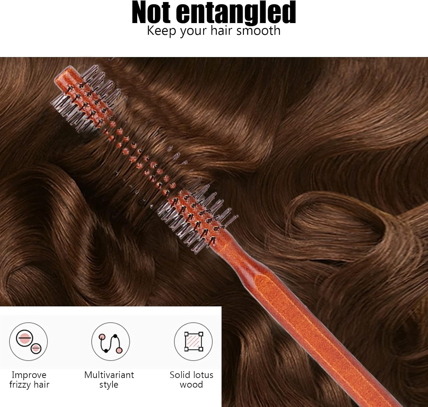 QANYEGN Wood Handle Curling Brush, Freestyle Small round Roller for Barbershop and Home Use, Unisex Beauty Hair Styling image number 5