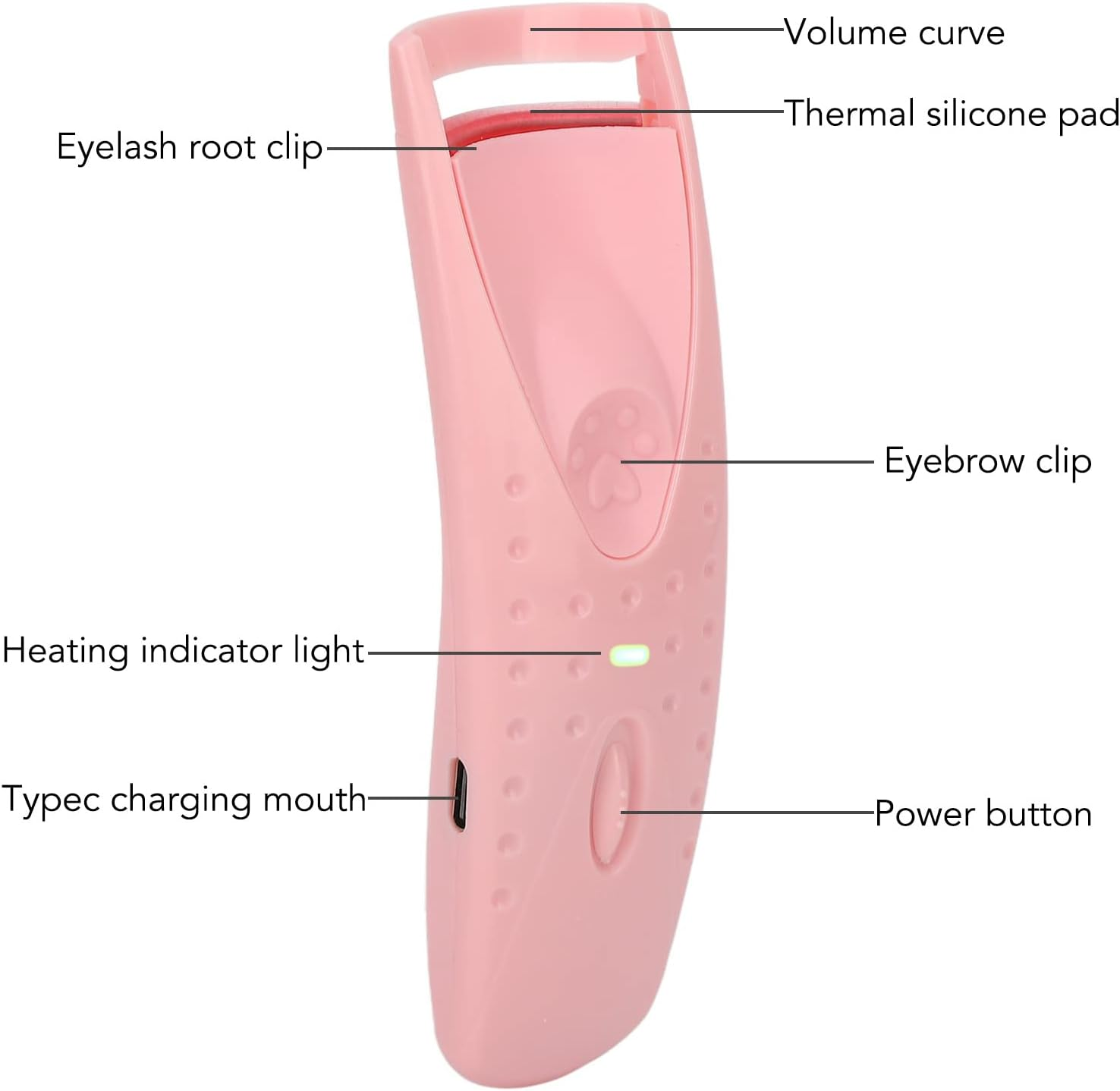 Eosnow Heated Eyelash Curler Electric Lash Curling Tool with Constant Temperature Control Safe Comfortable 50℃ Heating for Women Girls ABS Silicone Type C Charging 4.9 X 1.5In (Pink) image number 2