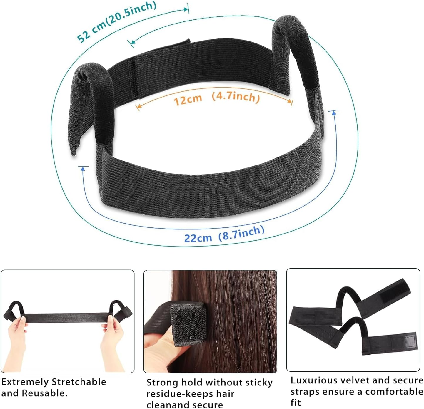 Ear Free Stretchable Adjustable Bands, 3Pcs Ear Free Stretchable Adjustable Straps for Wigs, Breathable Lightweight Fabric Lace Bands for Wigs image number 2