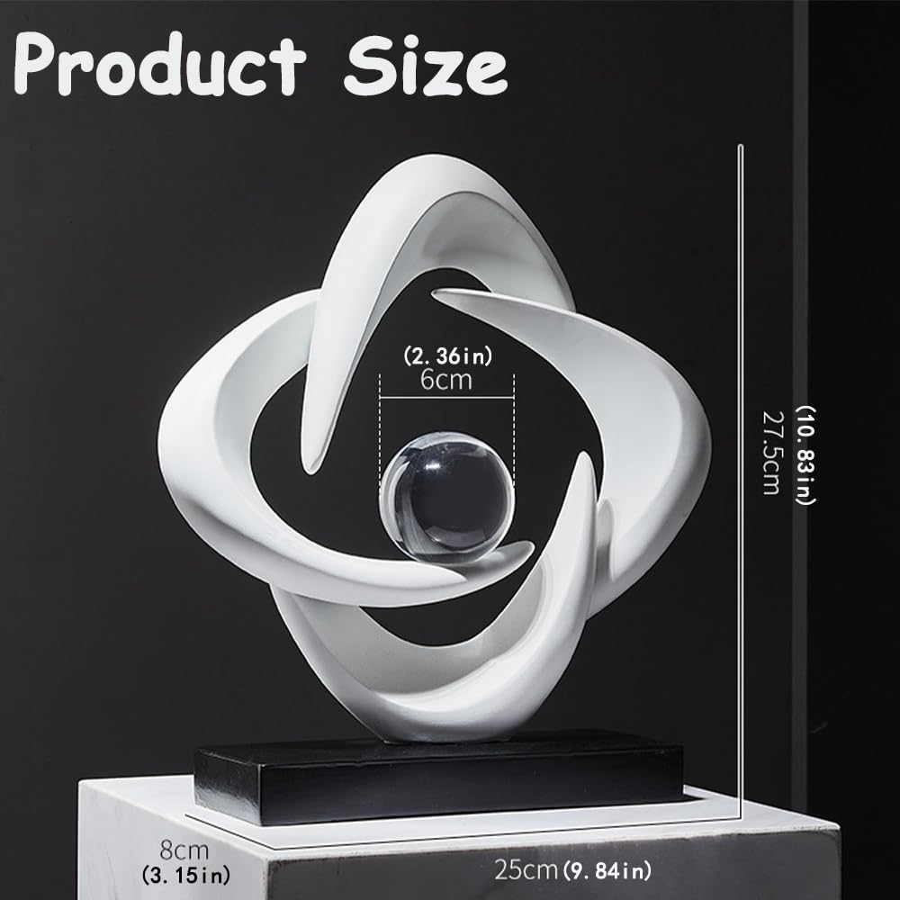 Modern Resin Abstract Sculpture,Tabletop Home Decor,Decorative Figurine for Tabletop Bookshelf Living Room,Office Decor (White)