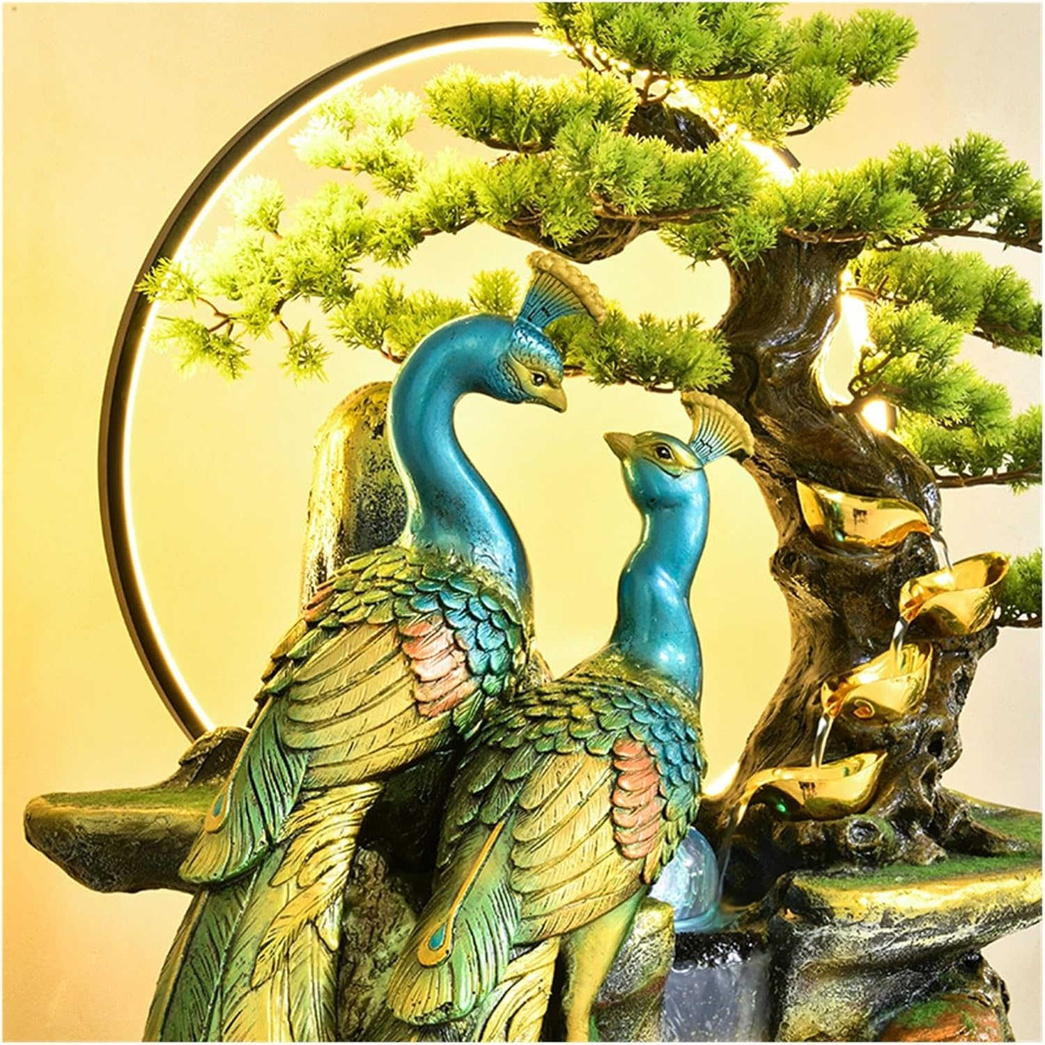 Outdoor Fountain Peacock Flowing Water Ornament, New Chinese Zen Fountain, Floor Standing Decorative Vase for Living Room, Entrance Door or Next to Tv Cabinet(53 * 46 * 156Cm) image number 3