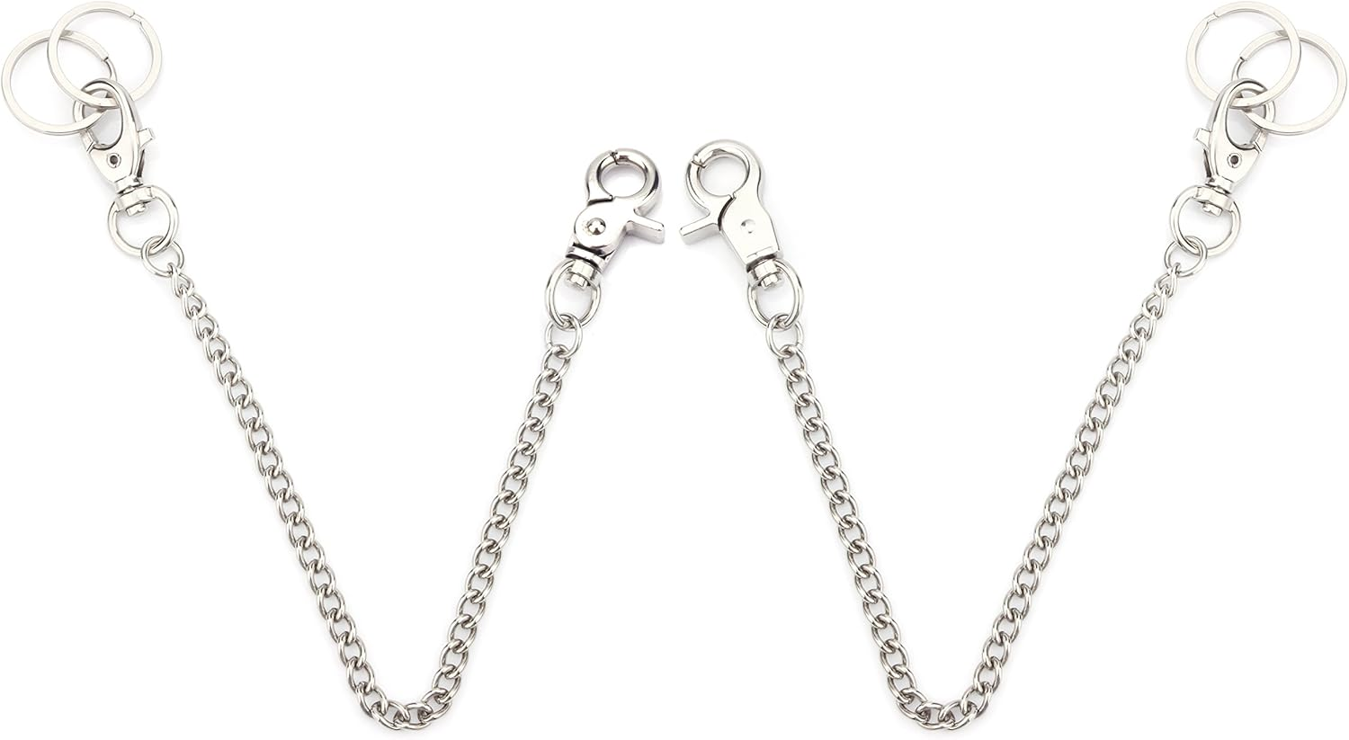 Wisdompro Wallet Chain, 2 Pack 8 Inch Heavy Duty Pocket Keychain with Lobster Clasps and 2 Keyrings for Keys, Wallet, Jeans, Pants, Belt Loop, Purse and Handbag - Silver image number 5