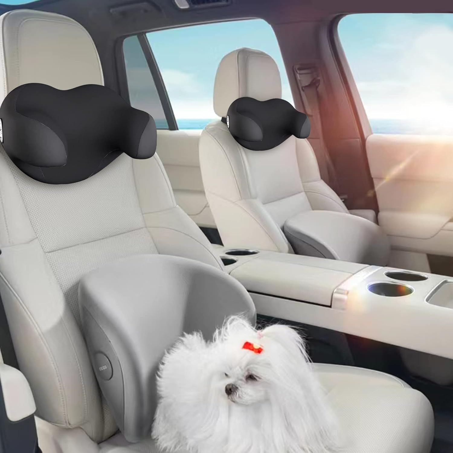 SPRFUFLY U-Shaped Car Headrest Pillow for Sleeping, 100% Memory Foam Car Pillow with Breathable Removable Cover, Ergonomic Design - Ideal Car Companion for Naps & Neck Pain Relief (Black, 1PC) - Model-Six image number 2