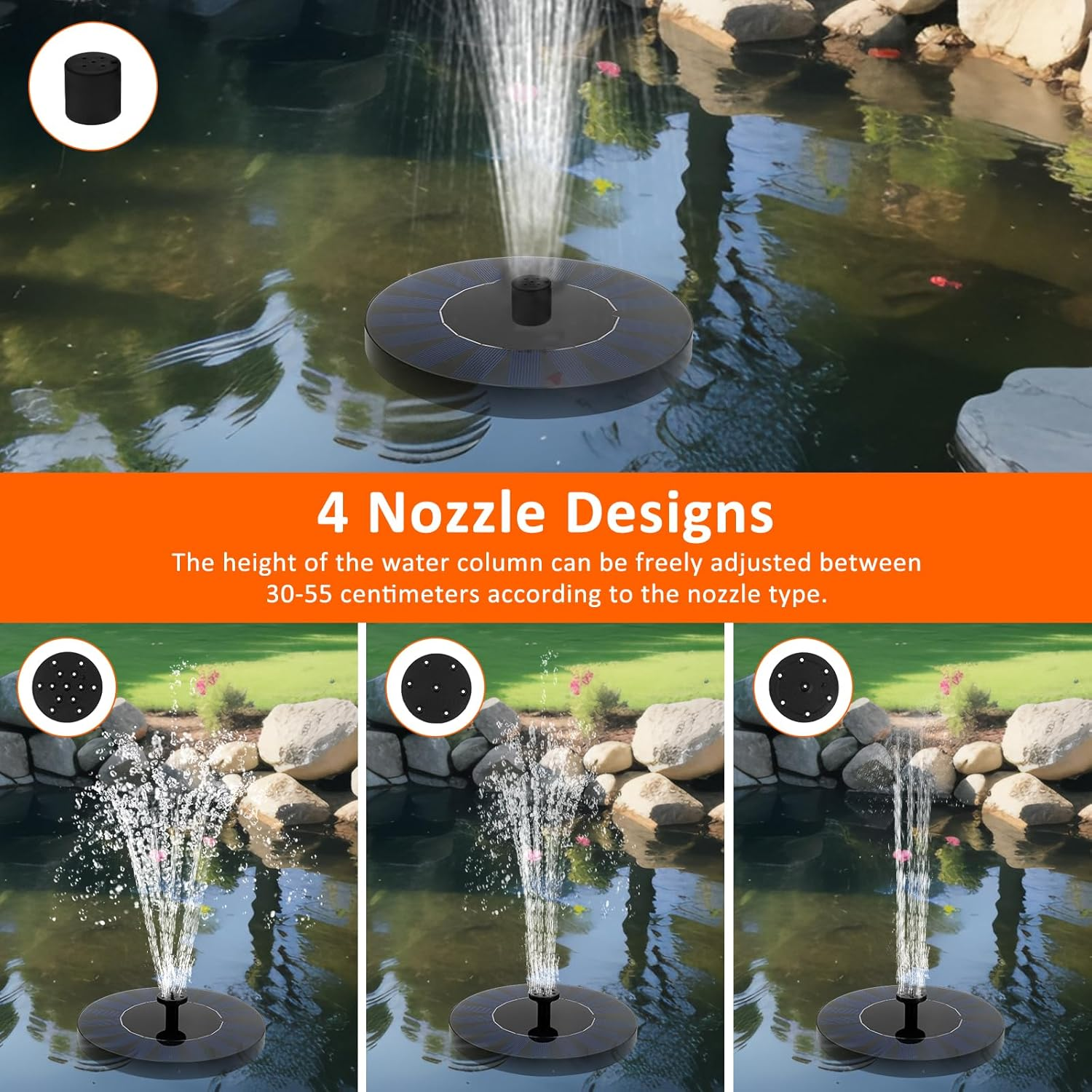 Outdoor Solar Fountain,Solar Pond Pump with 6 Fountain Styles,Easy Installation for Garden,Pond,Fish Container,Bird Bath,Swimming Pool (18Cm) image number 1