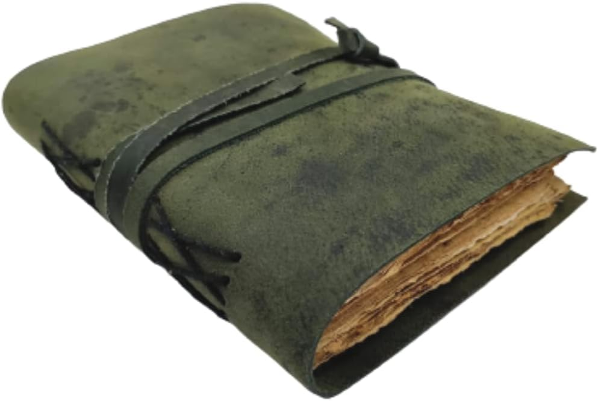 Overdose Deckle Green Leather Journals - Vintage Leather Journal for Men & Women | Travel Journal & Sketch Writing Journal for Personal Diary | Leather Bound Notebook Journal | Leather Sketchbook | Unlined Paper | Handmade Vintage Deckle Edge - 6 X 8 Inches | 15.24 X 20.32 Cm