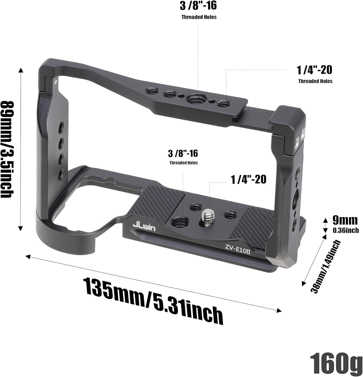 FOTGA Camera Cage for Sony Alpha ZV-E10 II Camera, Aluminium Alloy Video Vlogging Camera Cage Rig, Integrated Cold Shoe 1/4 Inch 3/8 Inch Thread Quick Release Plate Compatible with Arca Swiss Tripod image number 3
