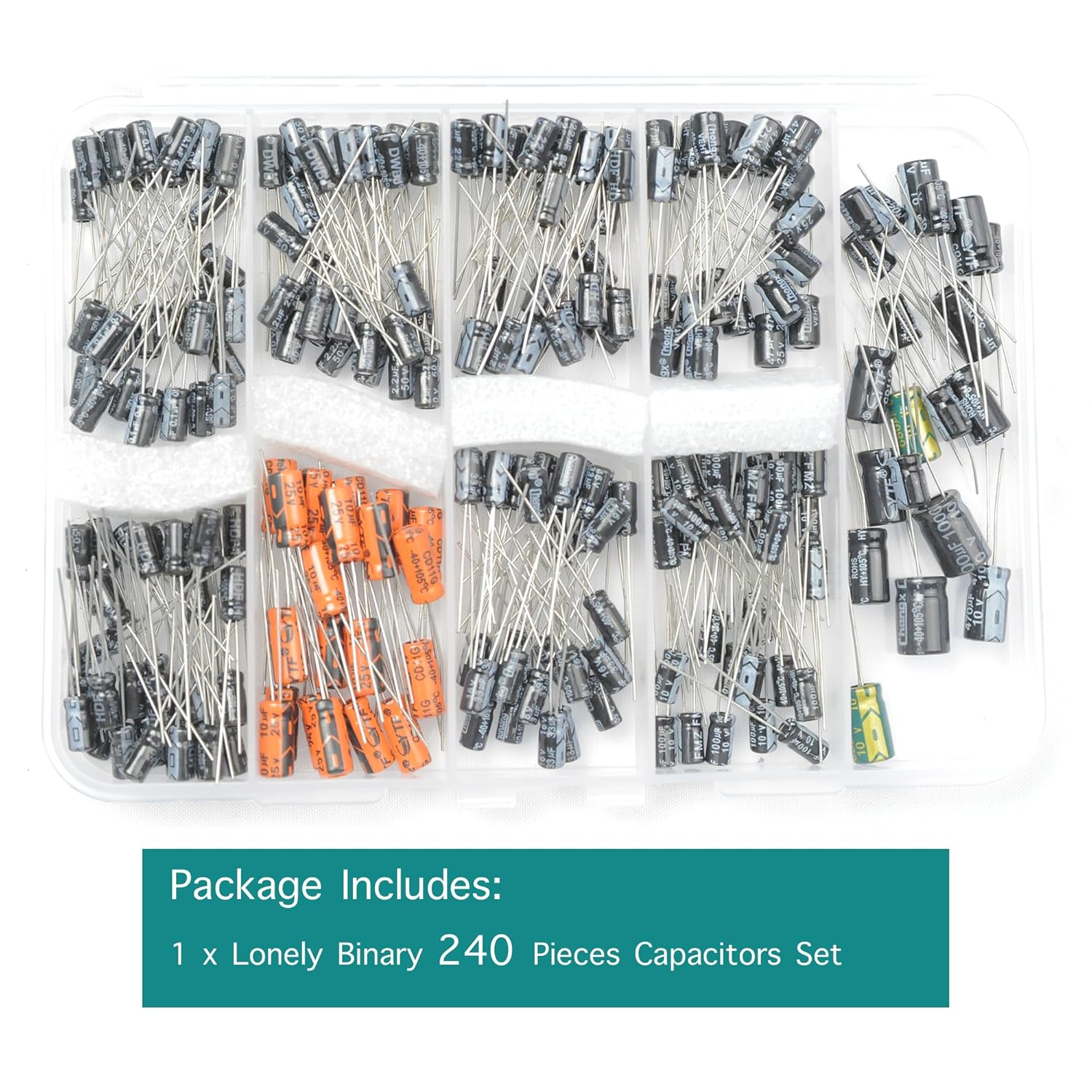 240-Piece Electrolytic Capacitor Assortment Kit &ndash; 13 Values from 0.1&Mu;f to 1000&Mu;f in Compact Organizer Box for Arduino, Raspberry Pi, ESP32, DIY Electronics, and Repair Projects