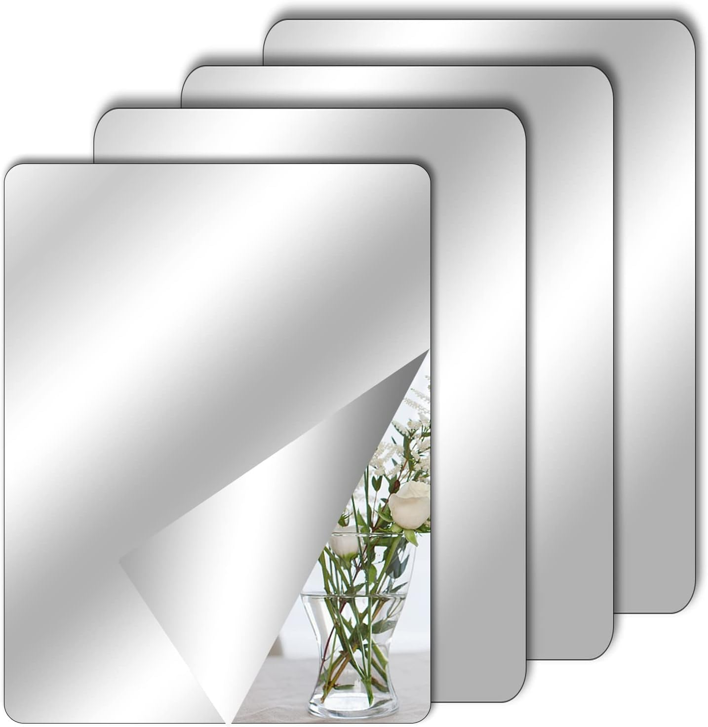 Homiliky 4 Pack Self Adhesive Mirror Stick on Mirror 30X20Cm Acrylic Mirror School Mirrors Flexible Mirror Sheets Mirror Stickers for Wall School Home Livingroom Bathroom Bedroom Decor
