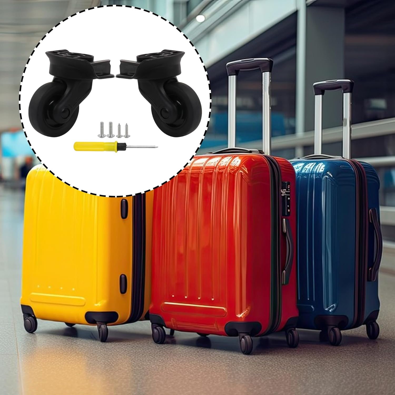 RDEXP 2Pcs Travel Black 2.99" Luggage Wheels Replacement W193 W/Screws for Suitcase image number 2