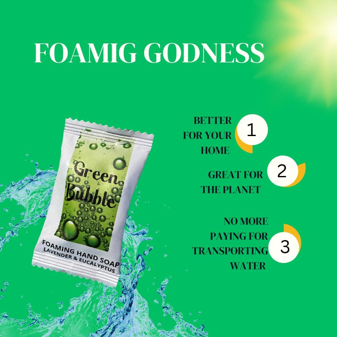 Green Bubble Single Hand Soap Kit, 1 Glass Soap Dispenser, 3 Foaming Hand Soap Refill, Makes 1 Liter of Soap, ((Makes 3X 350Ml Bottles of Soap) (1 Foaming Dispenser + 3 Hand Soap Tablets) image number 4