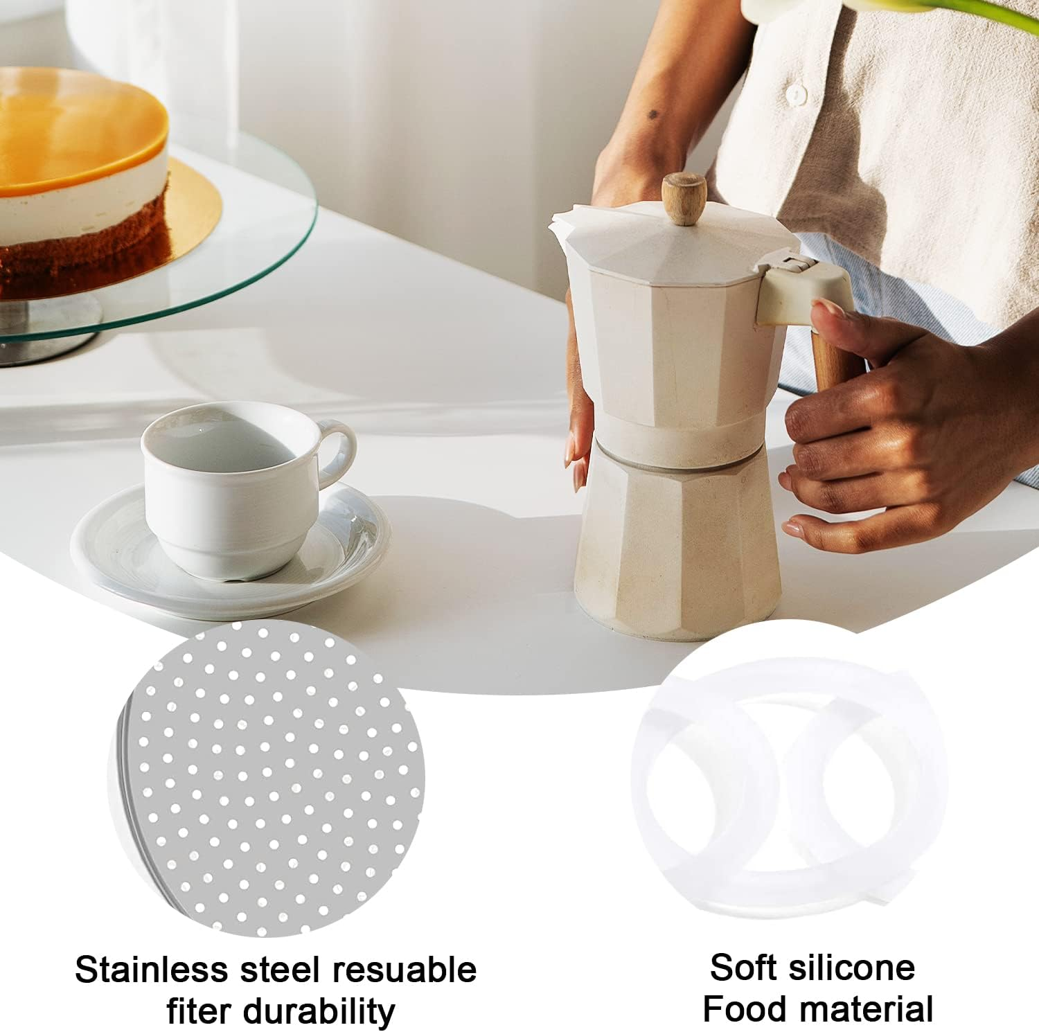 O-Rings Sealing Rings Silicone Ring Sealing Ring Coffee Cup Seal Espresso Maker Washable 9 Replacement Sealing Rings and 3 Aluminium Filters for Coffee Machines 6 Cup Pots (74 Mm)
