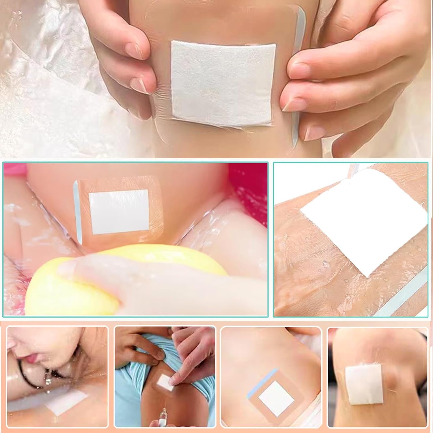 Section Adhesive Island Dressings Pads,Wound Cover Barrier Absorbent Patche,Waterproof Transparent Film Bandage-10Pcs-9 * 9CM image number 2