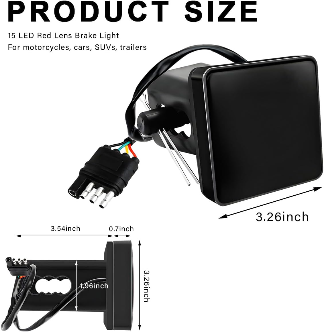 MUQIDA 15 LED Brake Light Trailer Hitch Cover, Super Bright Automotive Lens Square Tail Light, Waterproof Tow Hitch Brake Turn Lights Universal Fit 2" Receiver, Car Accessories image number 3