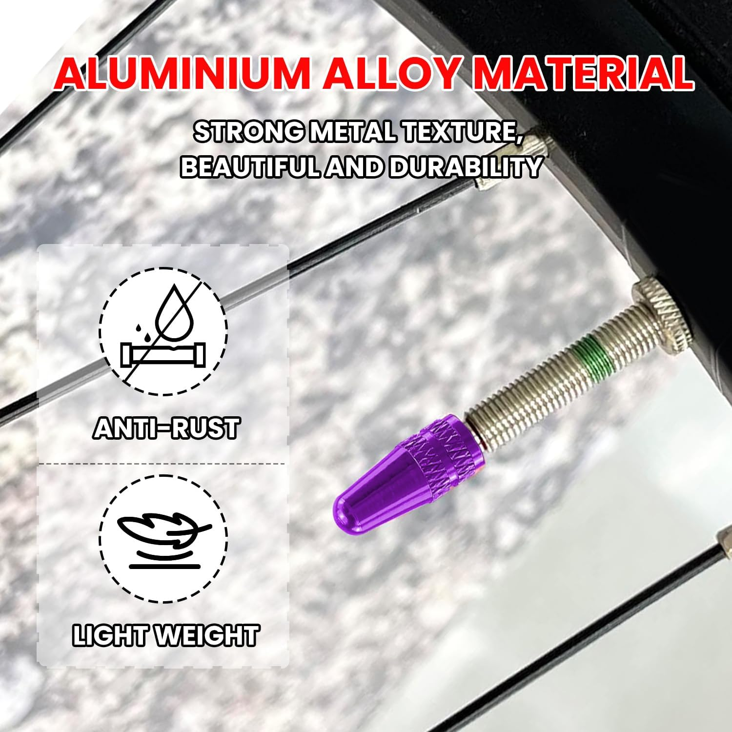 WALWAL Presta French Valve Caps, Anodized Aluminum - Compatible for Mountain Bike, Road Bike, Bicycle(Purple,4Pcs) image number 3