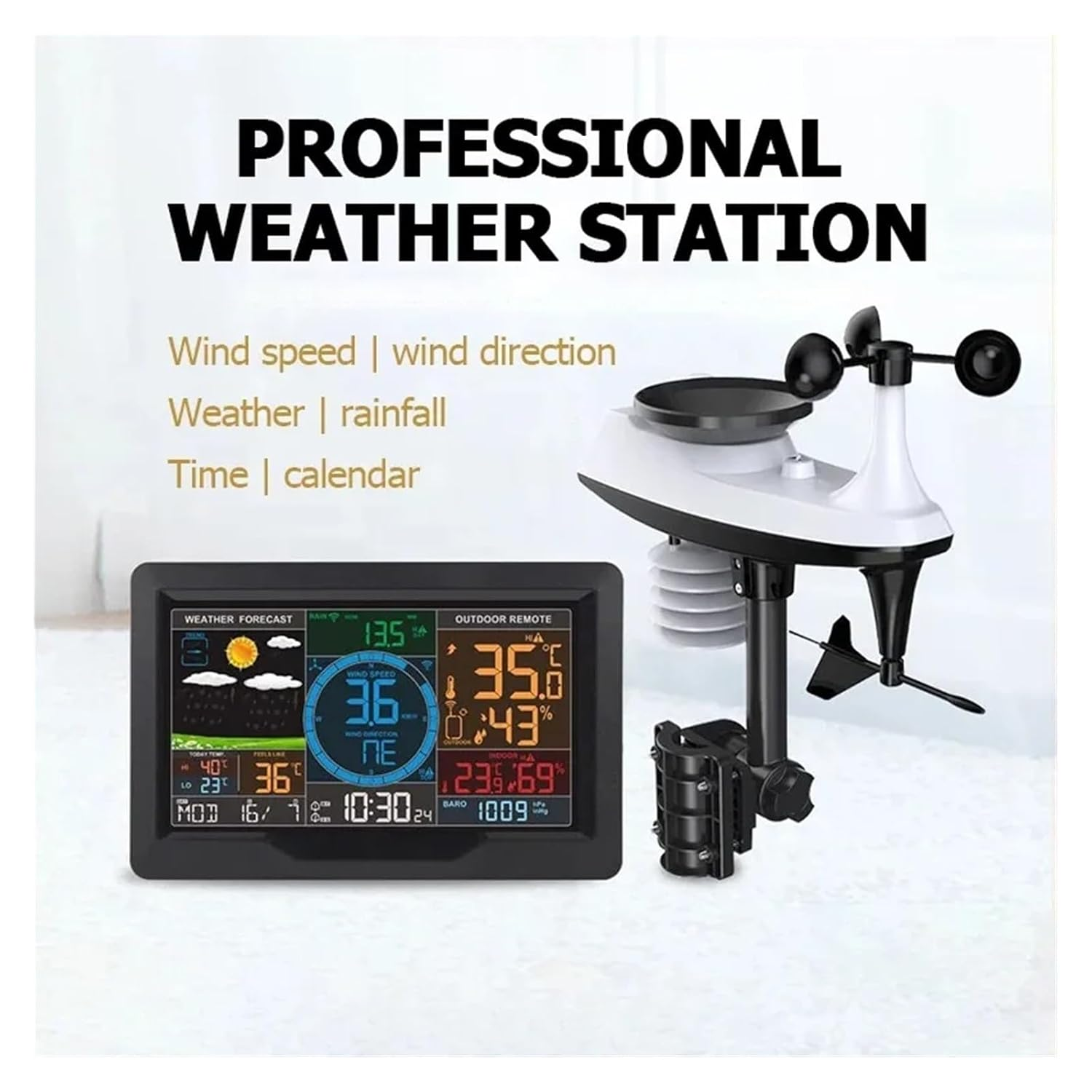 FJ3390A Multifunction Professional Digital Weather Station Wireless Forecast Clock Temperature Wind Speed Rain Detection