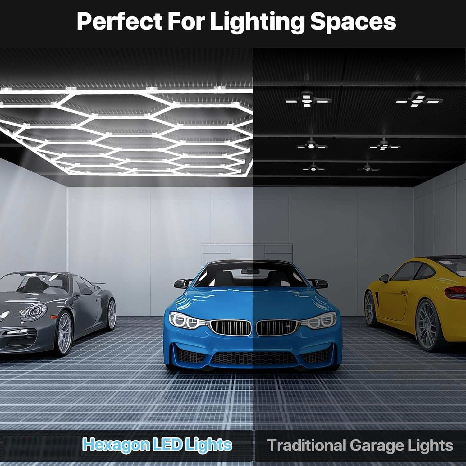 Hexagon Garage Lights LED Super Bright 6500K Honeycomb Hexagon Ceiling Shop Light Fixture for Hex Wall Mount Lighting for Garage Workshop Barbershop，Gym Home - 5Hex image number 2