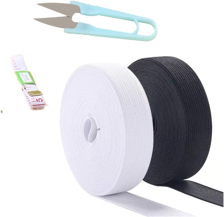 2 Pack Knit Elastic Spool, 1 Inch 10 Yards Elastic Band Heavy Stretch High Elasticity for Sewing Pants Waistband, Wigs, Skirts,Craft Craft DIY Projects (Black & White)