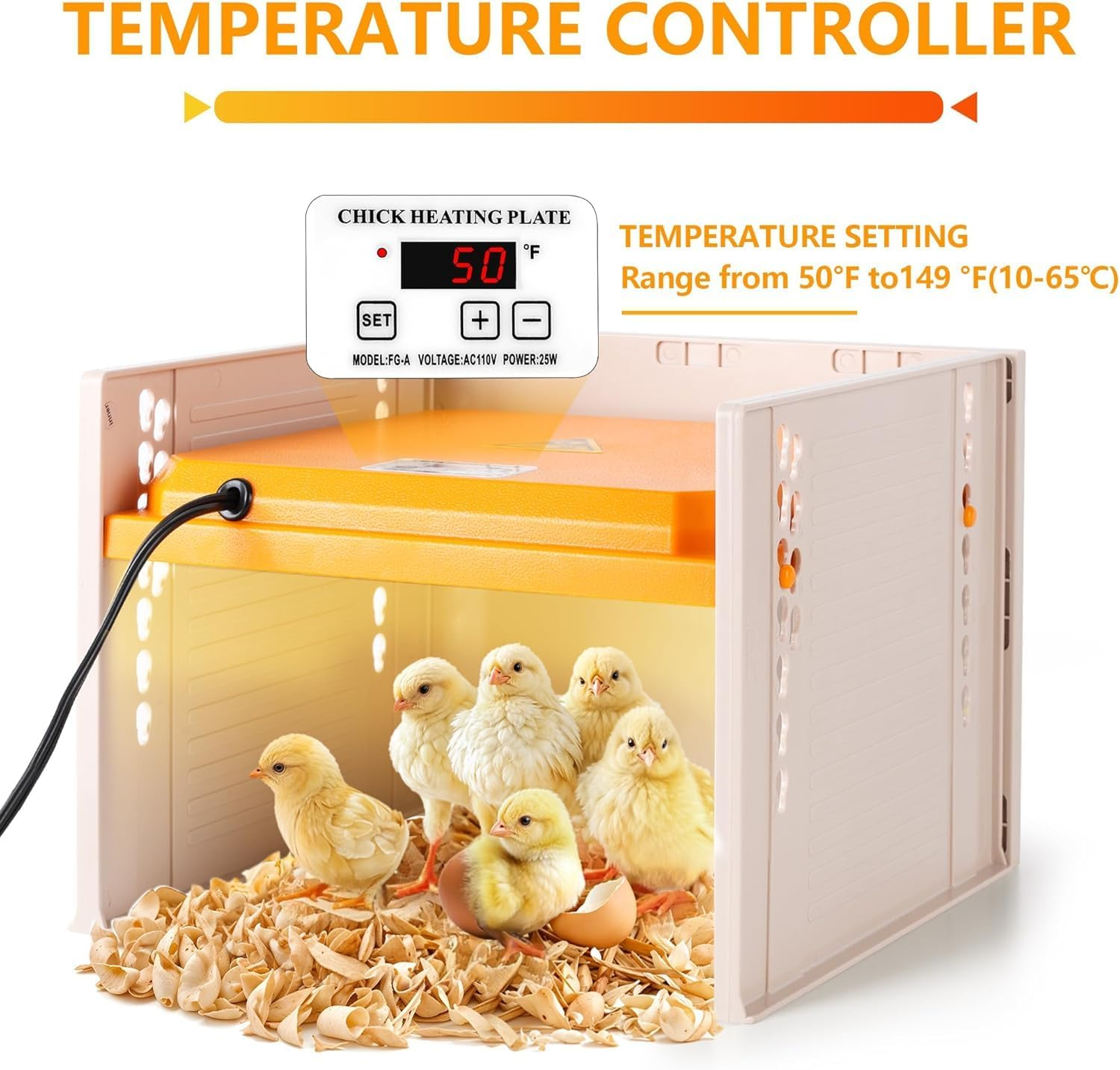 Chick Brooder Heating Plate, Adjustable Height/Angle Brooder Plate for Chicks, 10.5"X10" Digital Temp Control, Fast Heating & 3-Side Protection, Warmth for Chicks/Ducklings (Yellow) image number 2
