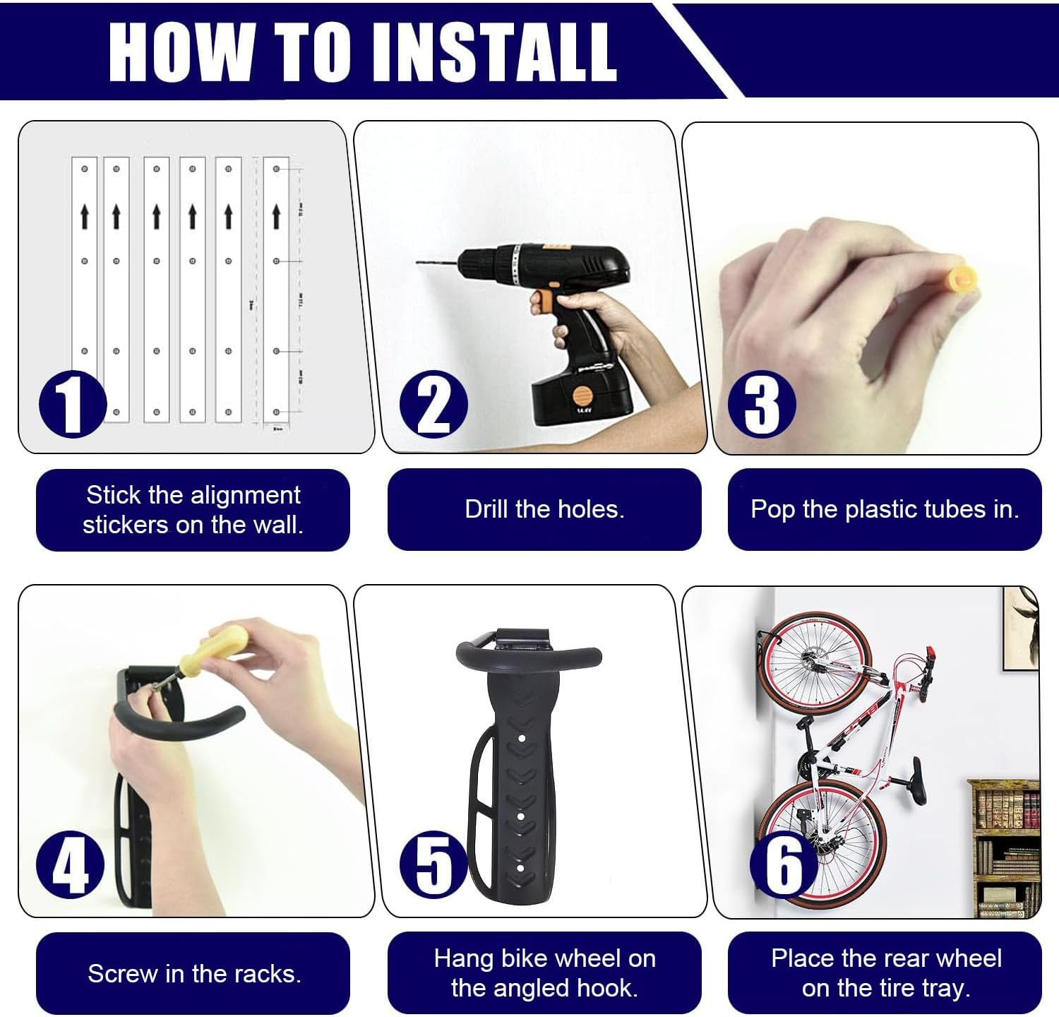 4-Pack Bike Rack, Garage Wall Mount Bike Hanger Storage System, Vertical Bike Hook for Indoor Shed, Easily Hang and Detach, Holds up to 30Kg image number 2