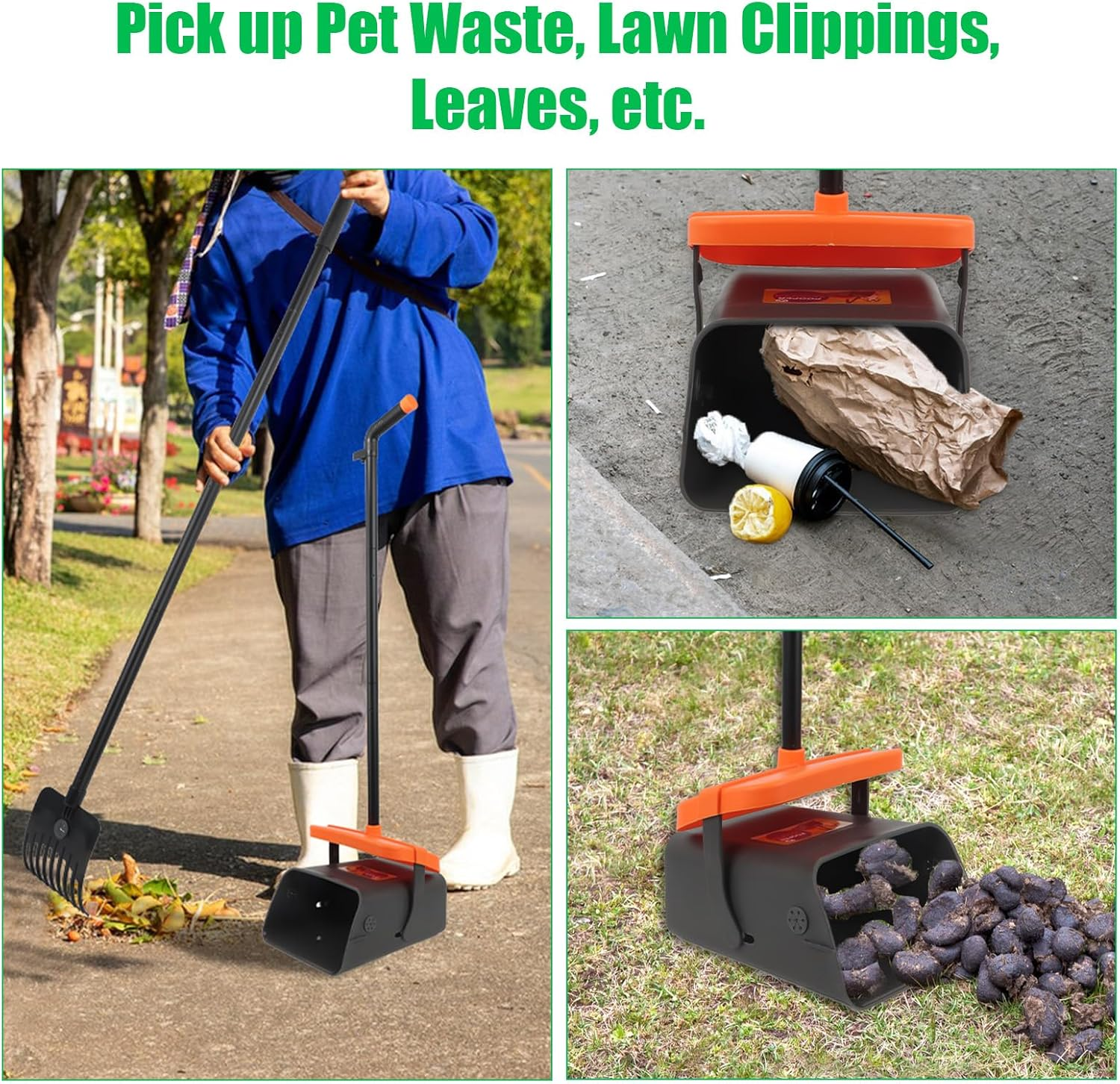 Pooper Scooper, Large Swivel Dog Poo Bin with Lid, 46" Adjustable Long Handle Dogs Poop Scoop with Waste Bags, Pet Waste Use for Garden, Yard, Grass, Dirt or Gravel - Easy to Clean Pet Supplies image number 2