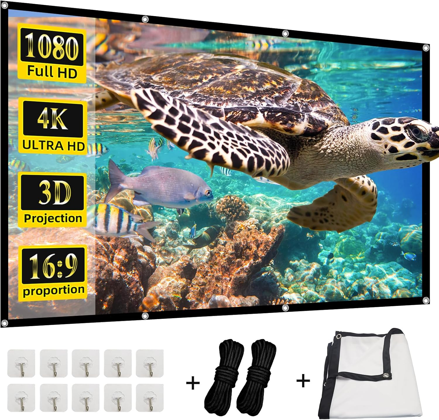 Projector Screen,150&ldquo; 4K 16:9 HD Rear Front Projector Screen Anti-Crease Foldable Projection Screen Double-Sided Portable Outdoor Indoor Projector Screen for Movie Home Theater Yard Travel (150)