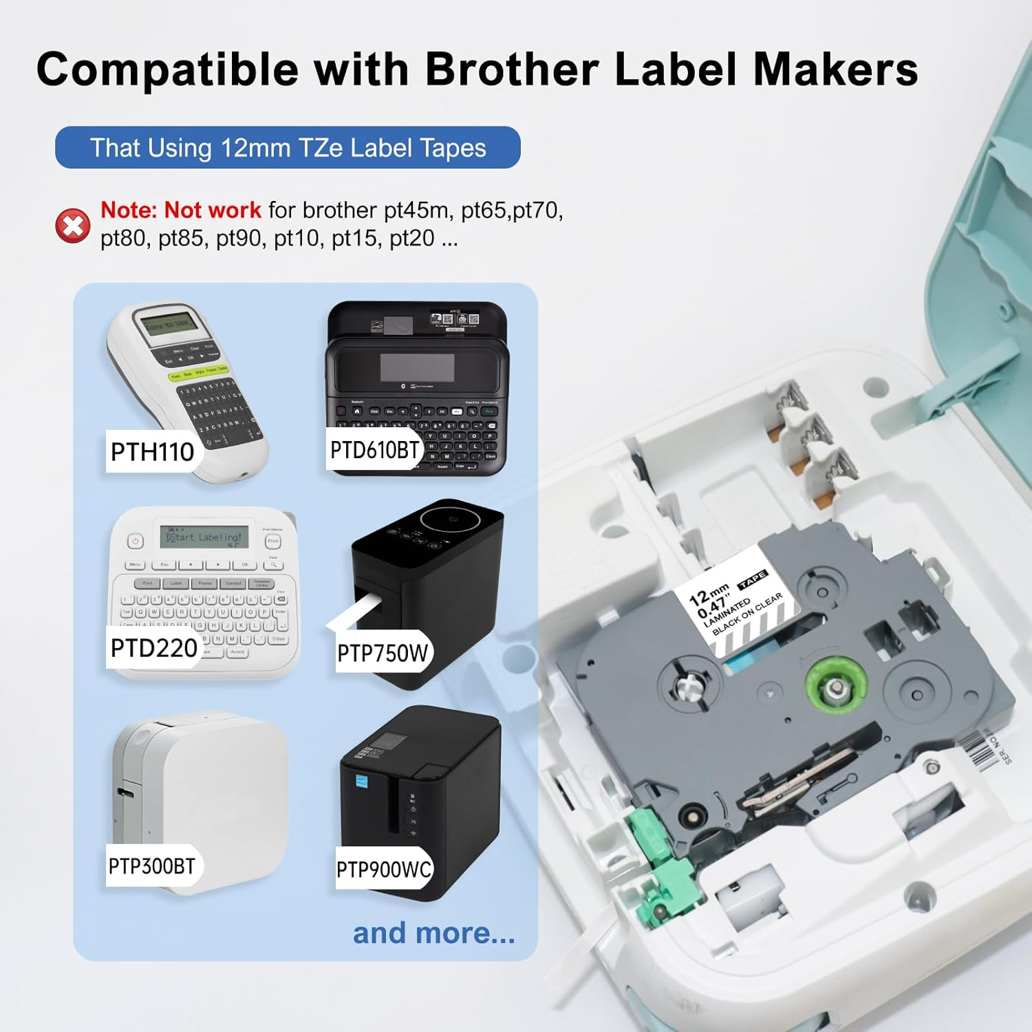 3-Pack TZ Tape 12Mm Clear Replacement for Brother Tze-131 TZ-131 P Touch Label Tape 12Mm 0.47 Laminated Black on Clear Label Maker Tape for Brother Ptouch PT-D600 PT-D200 PT-D210 PT-D400 - Blue,Black image number 3