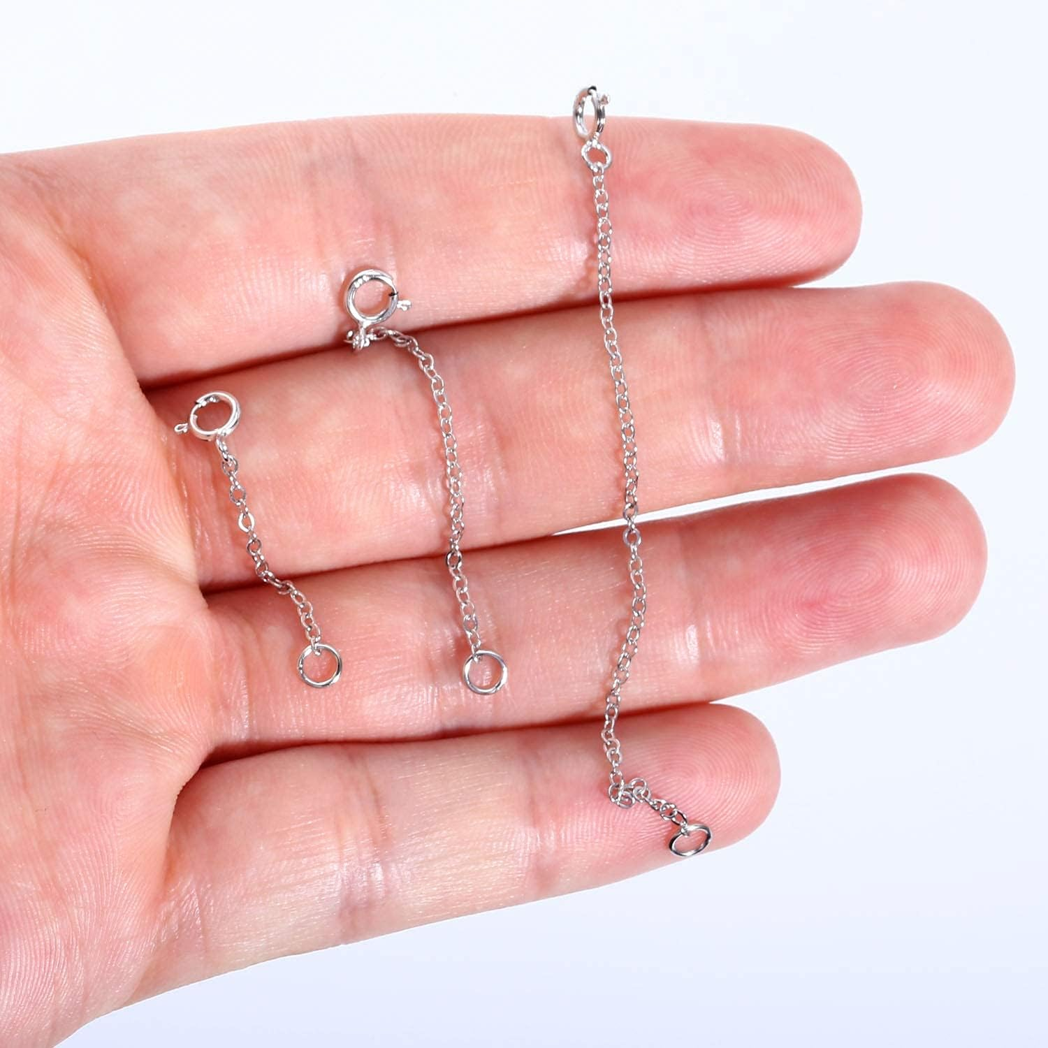 Alexcraft 3 Pcs Sterling Silver Necklace Extenders Chain Bracelet Extender with Lobster Claw Clasps for Jewelry Making(1 2 3 Inch) - White Gold image number 3