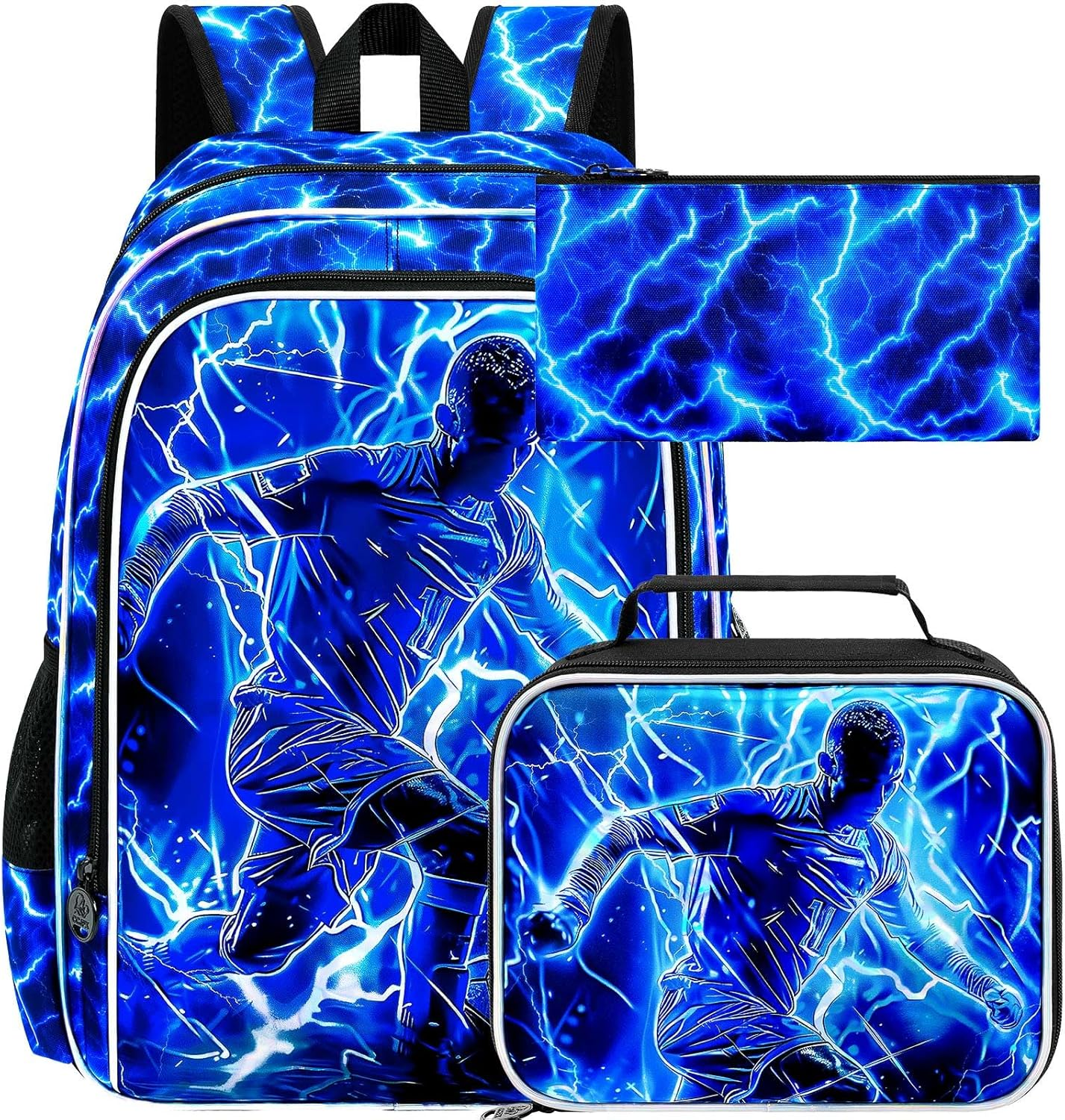 'ZLYERT 16'' Boy Backpack, 3Pcs Dinosaur Gamer Car Bookbag for Elementary Preschool Toddler, Kids Backpacks with Lunch Box' - Dinosaur Blue 01 image number 4