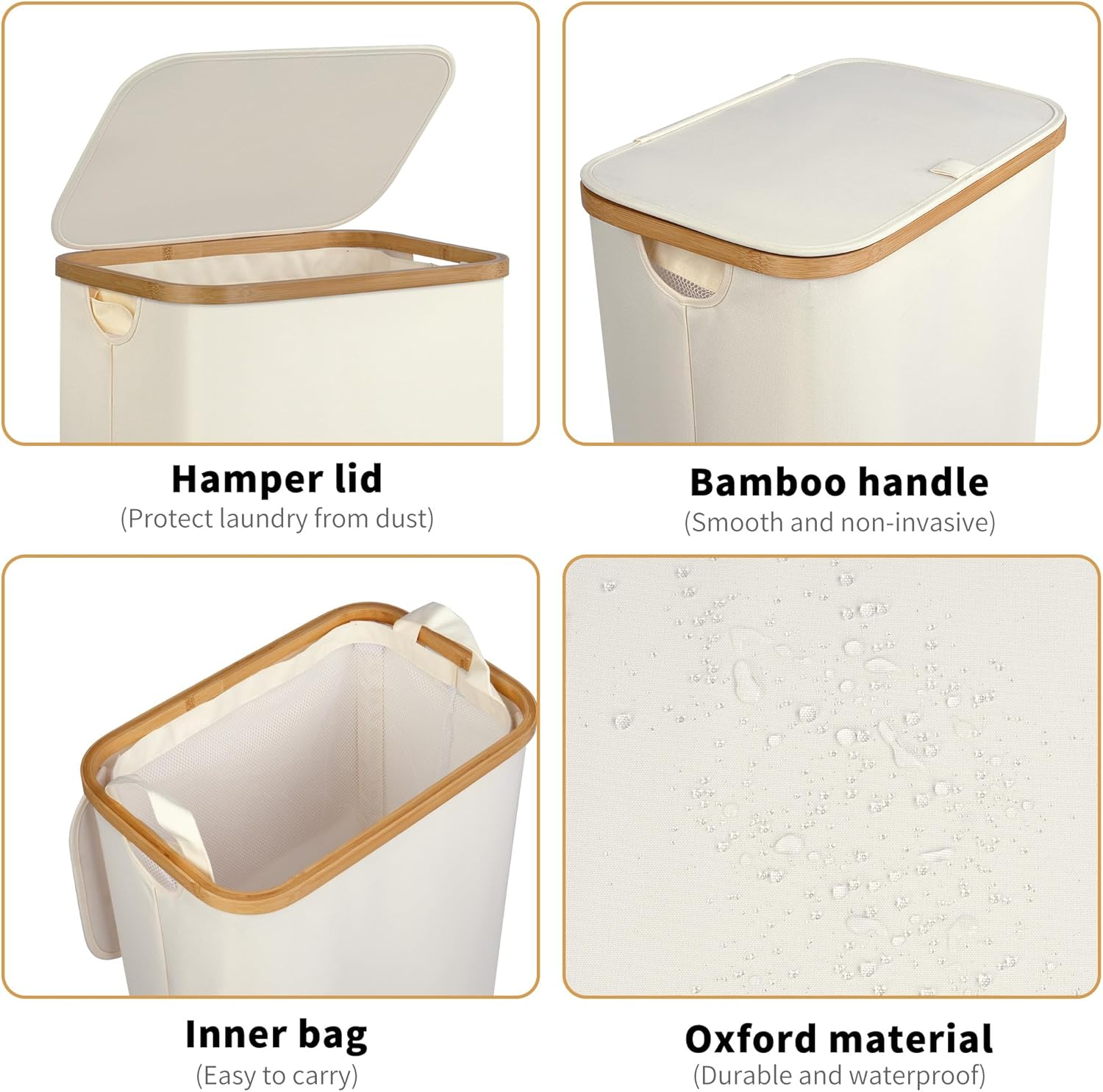 Iegrow Laundry Basket with Wheels 75 L, Laundry Hamper Slim with Removable and Washable Inner Bag, Laundry Baskets Laundry Baskets with Lid for Clothes, Toys, Towels (Beige) image number 5