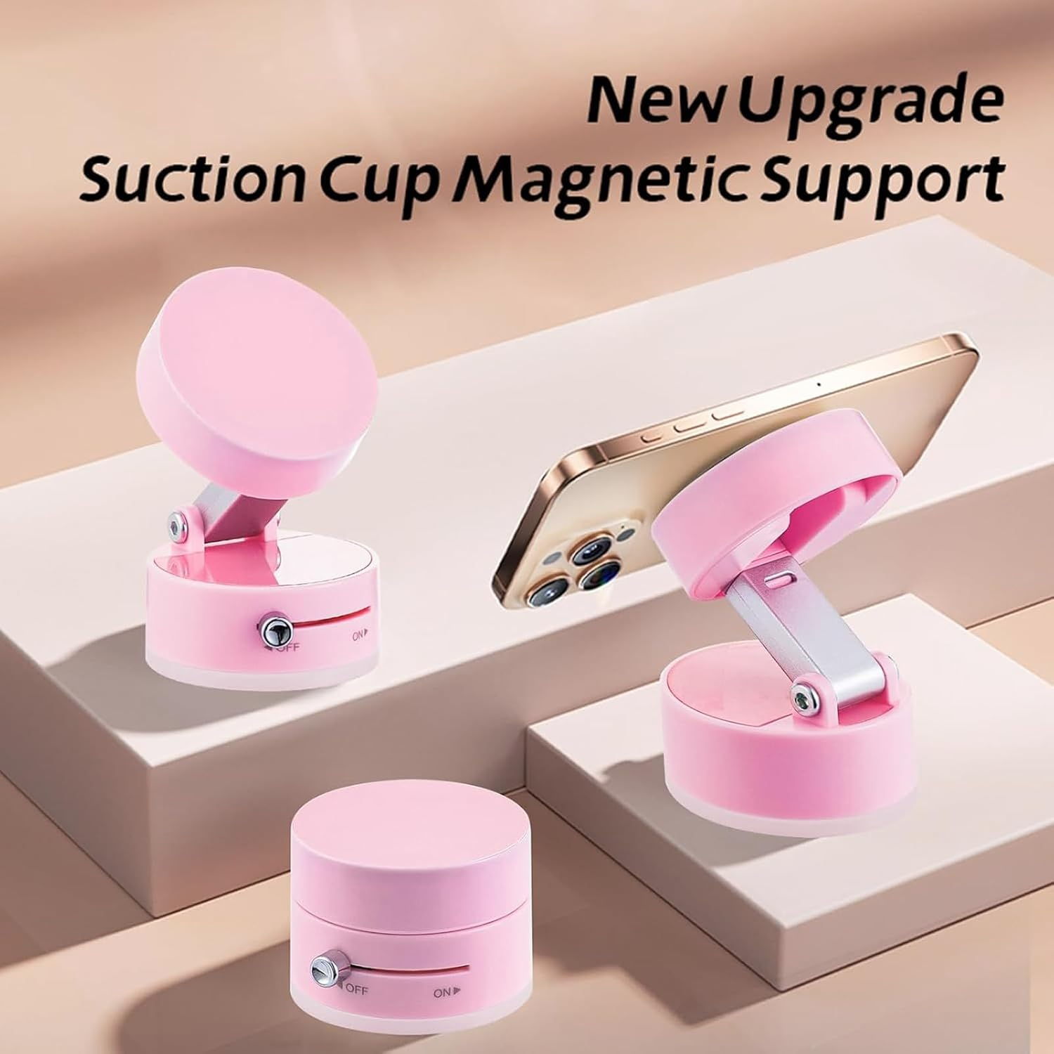Vacuum Magnetic Phone Holder, 2025 New Foldable & Retractable Car Mount, 360&deg; Adjustable Suction Cup Stand for Iphone 16/15/14/13/12 & Suction Phones, Idea for Car/Mirror/Gym/Smooth Surfaces (Pink) image number 6