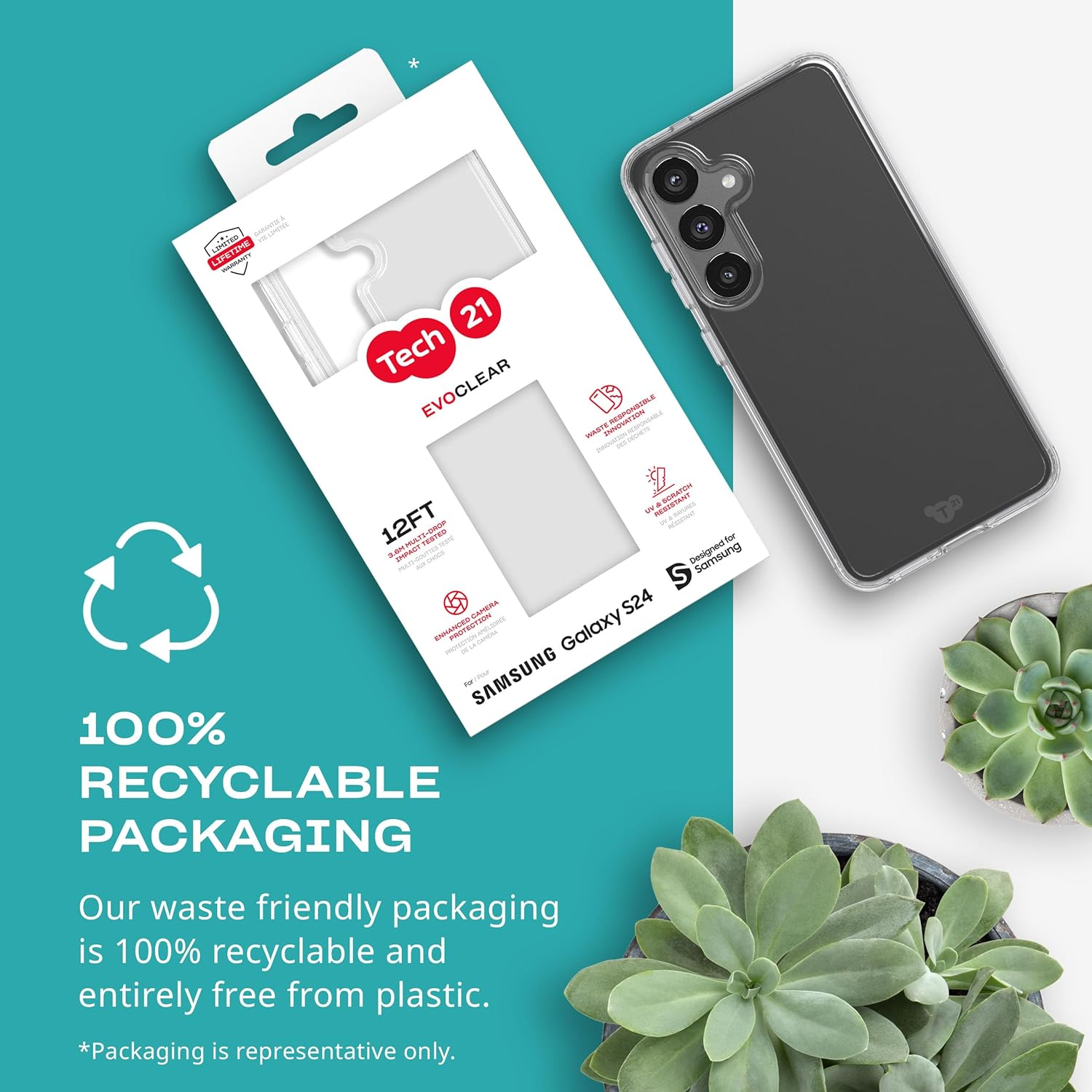 Tech21 Evo Clear Case Samsung S24 Scratch-Resistant Shockproof Mobile Phone Case Cover -Clear image number 1