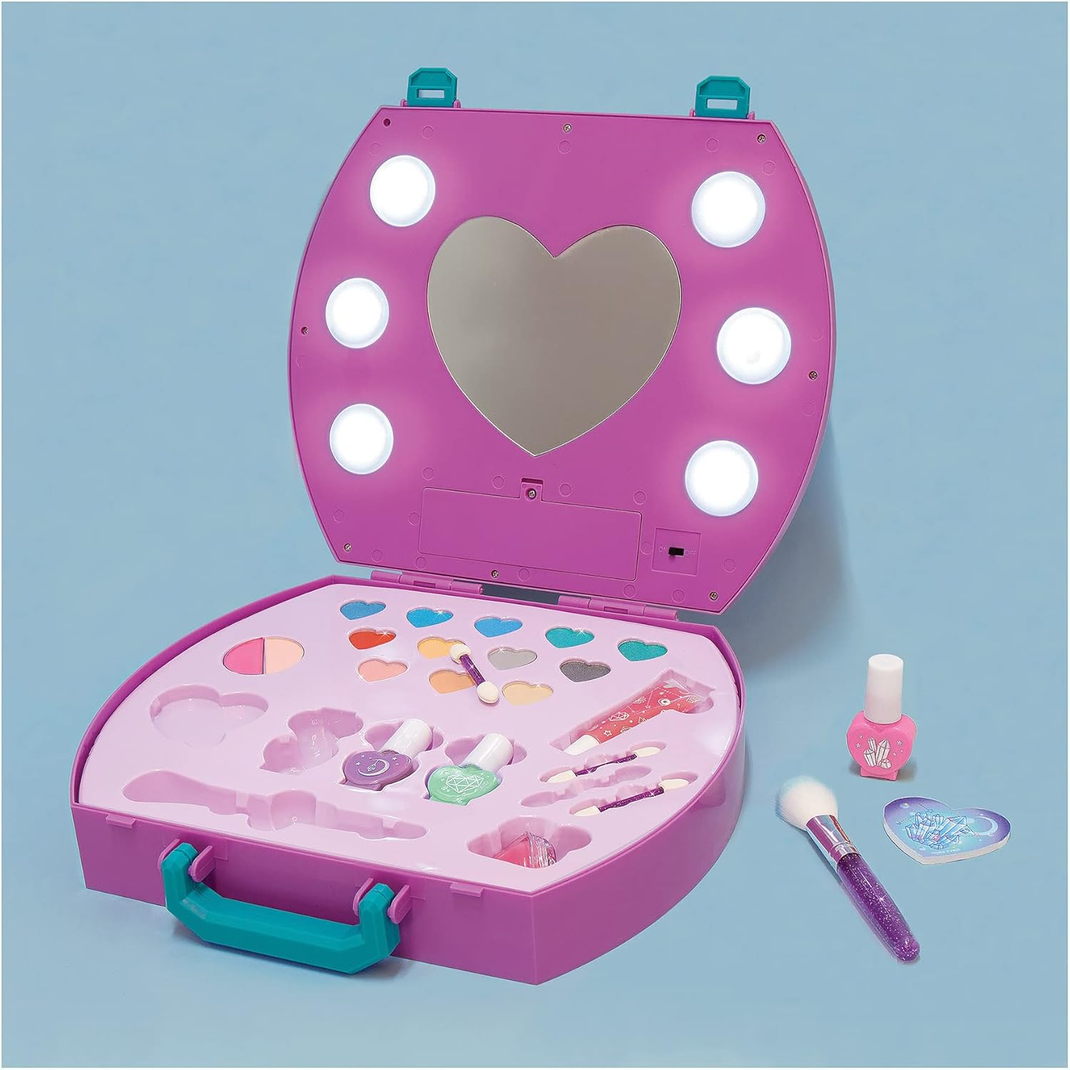 Make It Real - Light-Up Cosmetic Studio - Kids Makeup Case with Mirror and Lights for Girls and Tweens - Includes Eyeshadow, Nail Polish, Blush, Lip Gloss, Nail File, Makeup Brushes image number 3