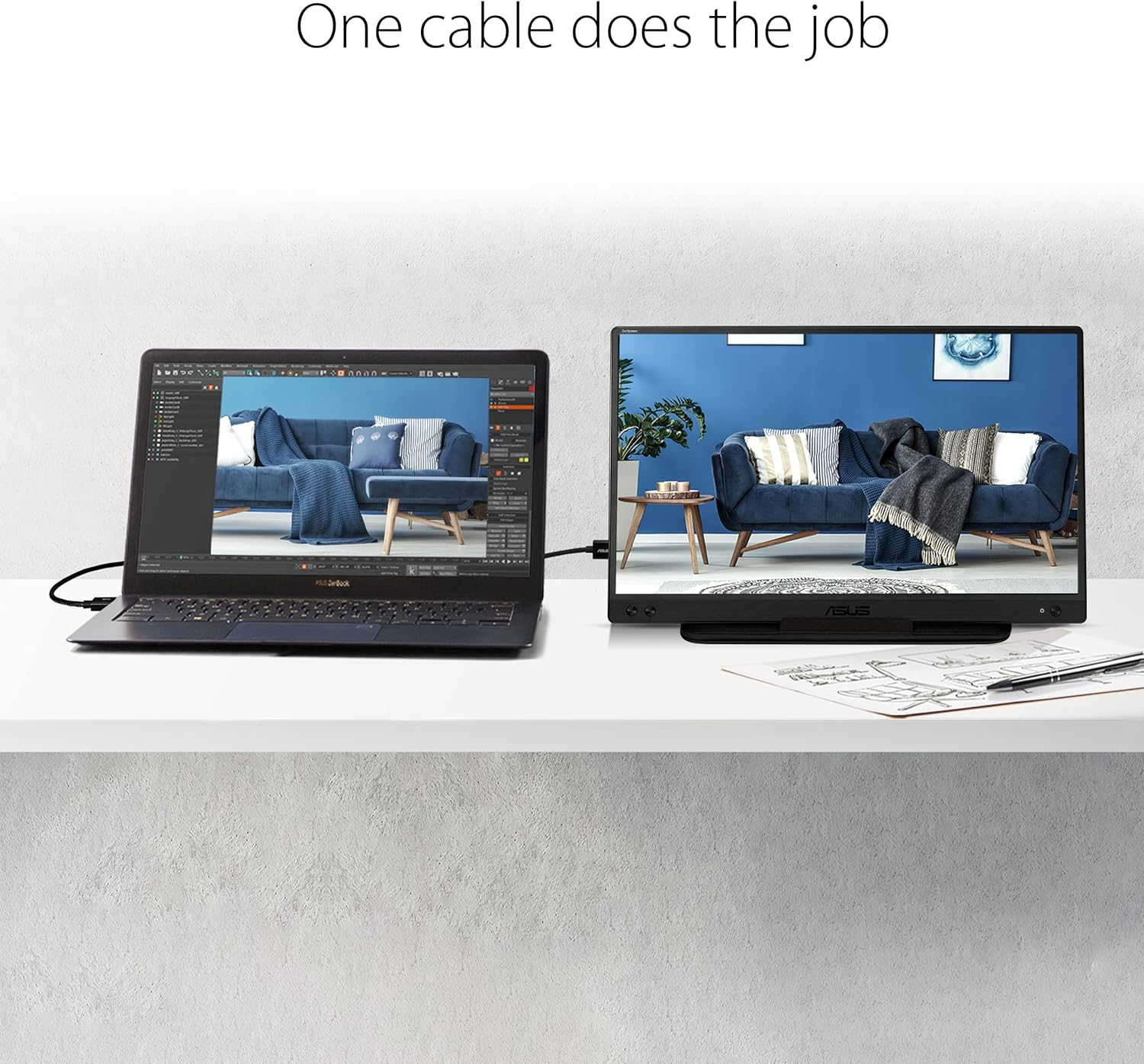 ASUS Zenscreen Portable Monitor 15.6" 1080P FHD Laptop Monitor (MB166C) - IPS USB-C Travel Monitor, Flicker-Free and Blue Light Filter W/Smart Cover, External Monitor for Laptop & Macbook image number 2