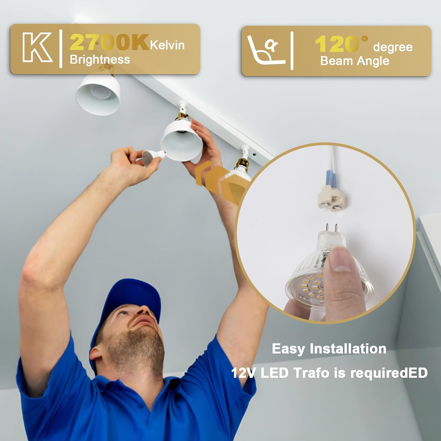 Dicuno MR16 LED Bulb, GU5.3 5W Spotlight, 50W Halogen Equivalent, 500LM, Warm White 2700K, 12V, 120&deg; Beam Angle, Non-Dimmable, 6 Packs - Natural White 4000K image number 3