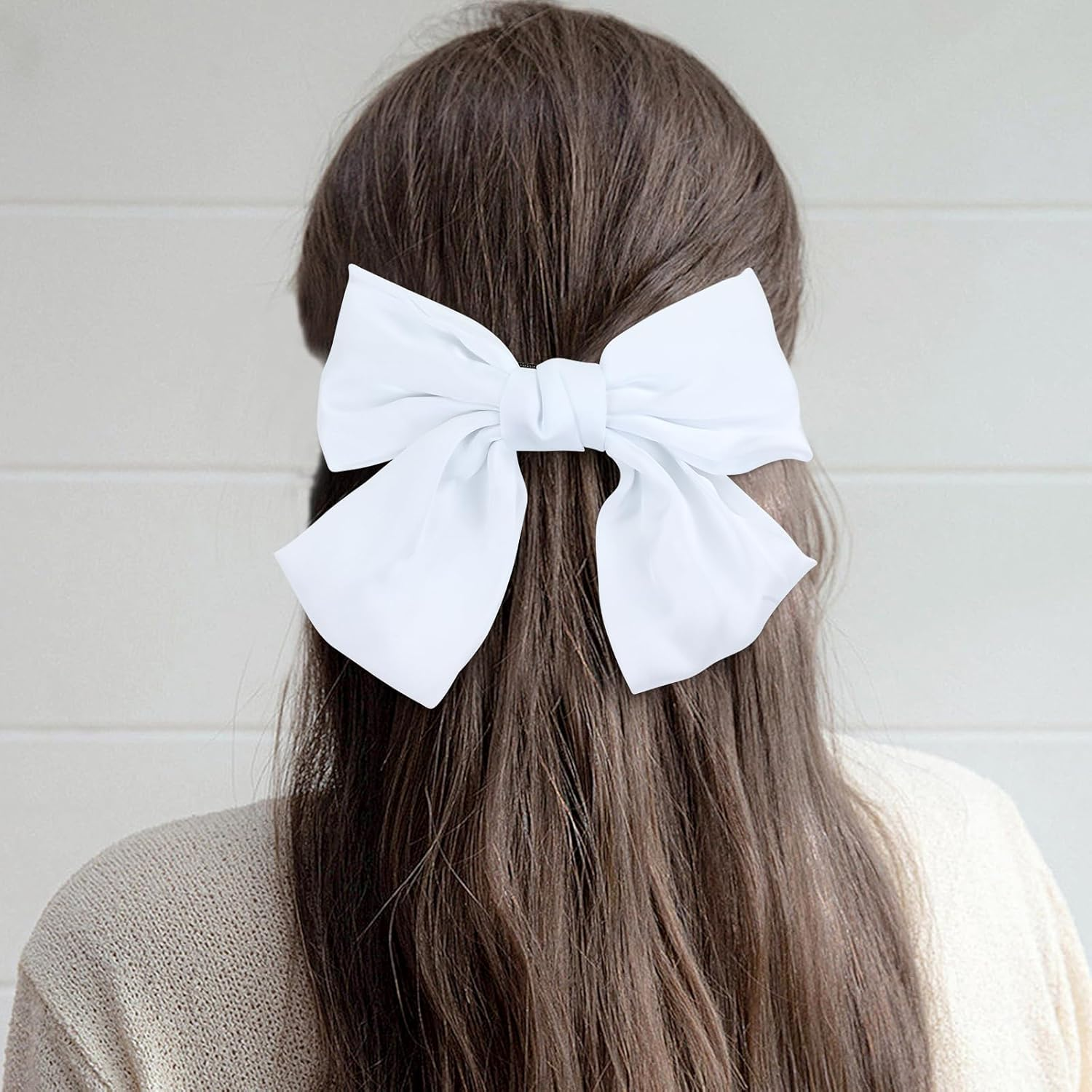 Satin Hair Bows 15 Colors 8 Inch Large Oversized with Bow French Hair Clips Bun Ponytail Holder White Red Blue Green Black Hair Accessories for Women Girls image number 2