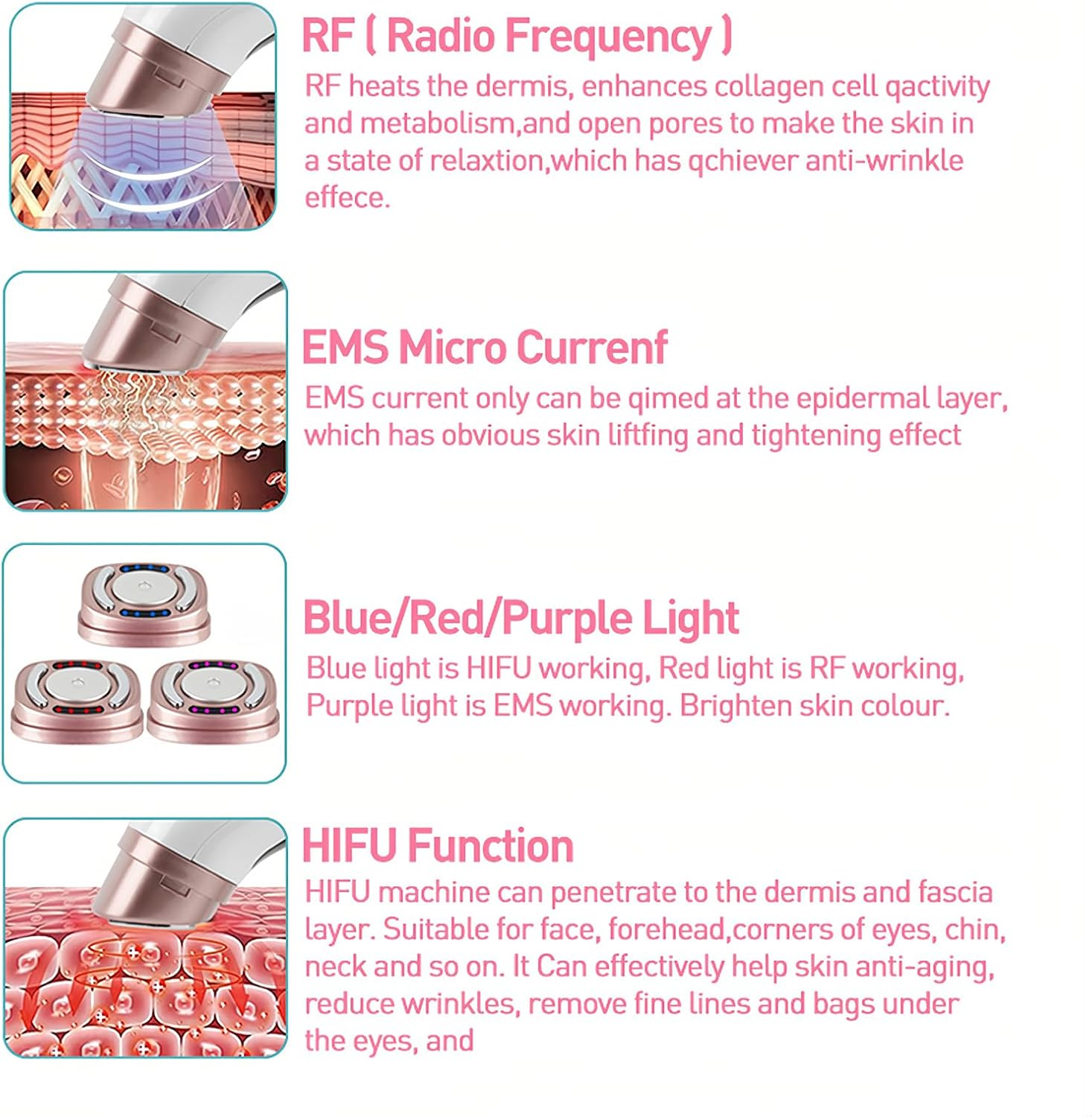 Bouzaak Mini Hifu Machine for Face, 3 in 1 Portable Anti-Aging Device with HIFU RF EMS Facial Machine, Skin Lifting & Firming for Women Neck Chin Eyes Care Home Use (White) - Black image number 2