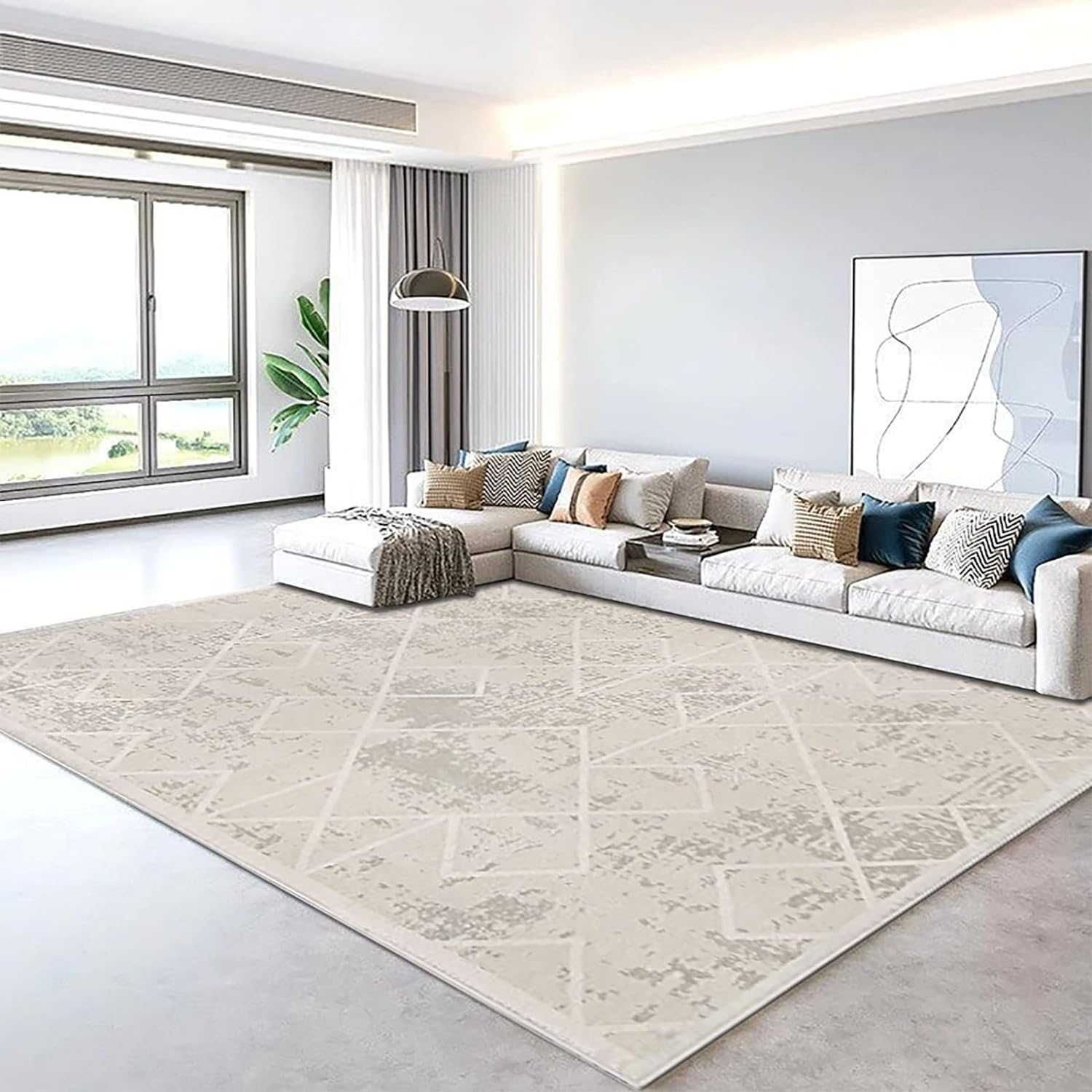 Area Rugs Moroccan Geometric Stripe Rug for Living Room Bedroom Floor Mat Washable Rug Soft Non-Slip Carpet Imitation Cashmere Indoor Rugs Home Decor (Ivory,200 X 250Cm) image number 6