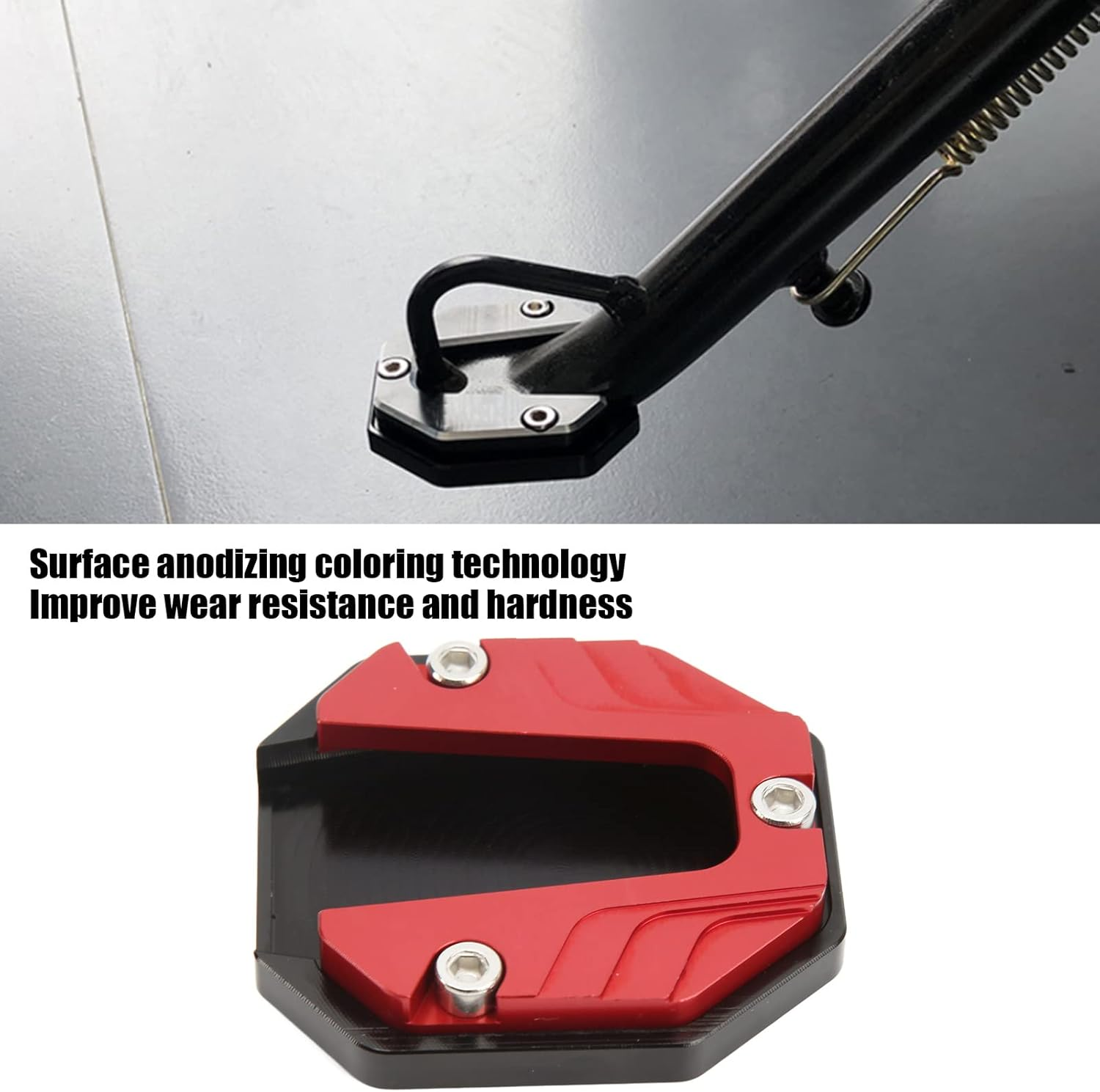 Motorcycle Kickstand Extension Pad Support Plate Motorcycle Kickstand Pad High Strength Sturdy Extender Motorbike Side Stand Shoe for Outdoor Surface Red Foot Controls image number 4